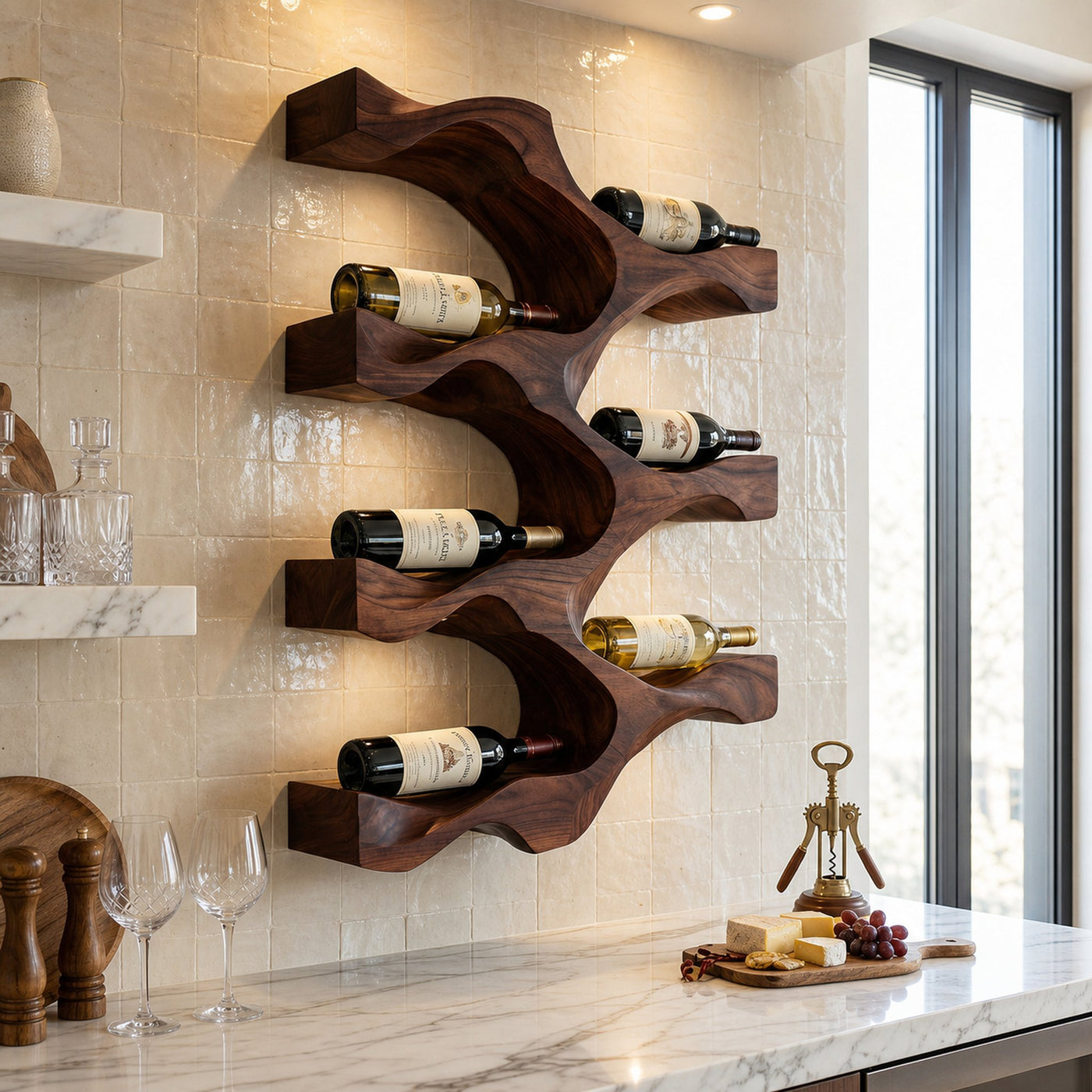Artistic Natural Wood Wine Rack For Modern Kitchen Wall Decor - product view 7