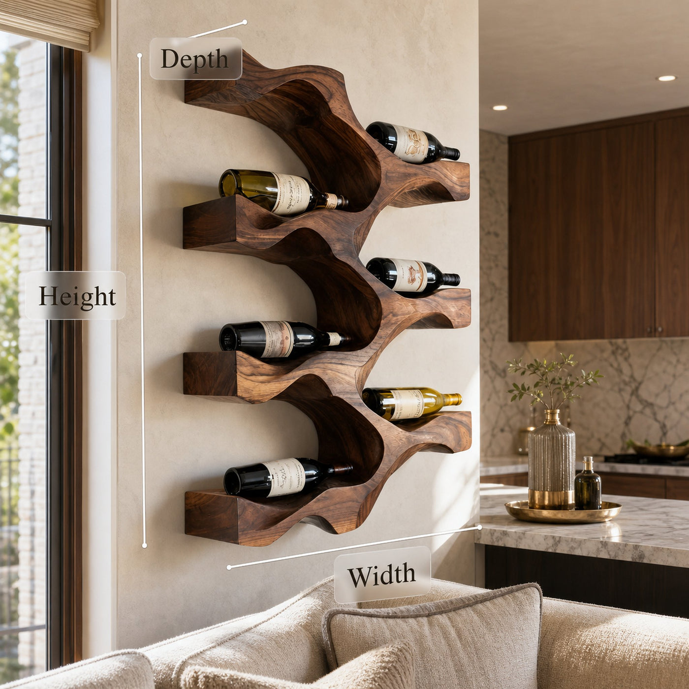 Artistic Natural Wood Wine Rack For Modern Kitchen Wall Decor - product view 8