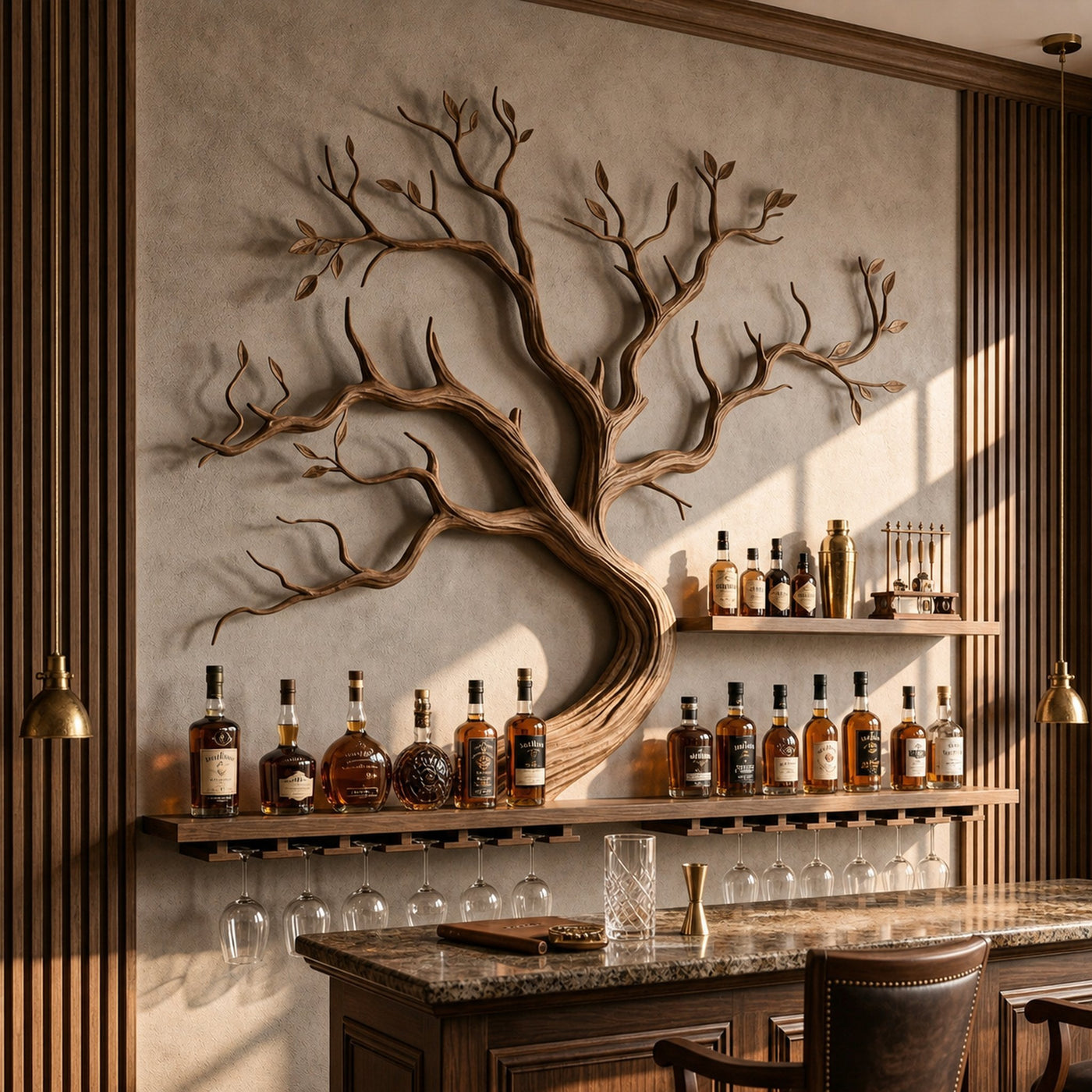 Artistic Tree Branch Wine Rack Wooden Wall Shelf For Kitchen Dining Room Bar