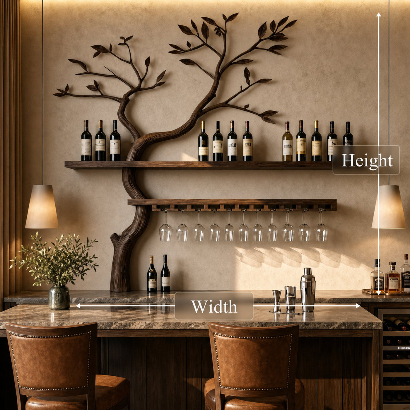 Artistic Tree Shaped Wooden Wall Wine Rack Bar Bottle Display Shelf Restaurant Bar Decor - product view 6
