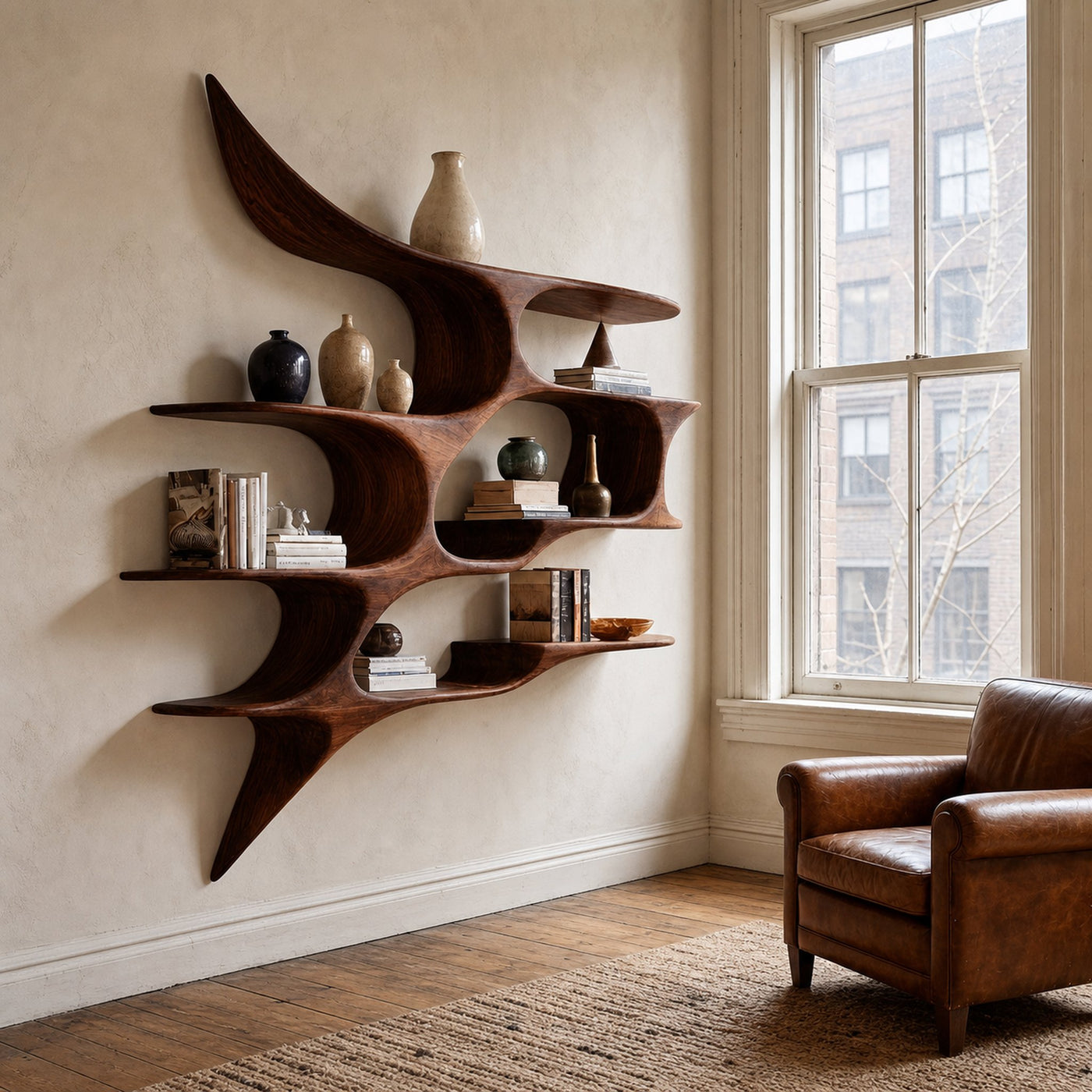 Artistic Wooden Wall Shelf For Living Room Decor - product view 6