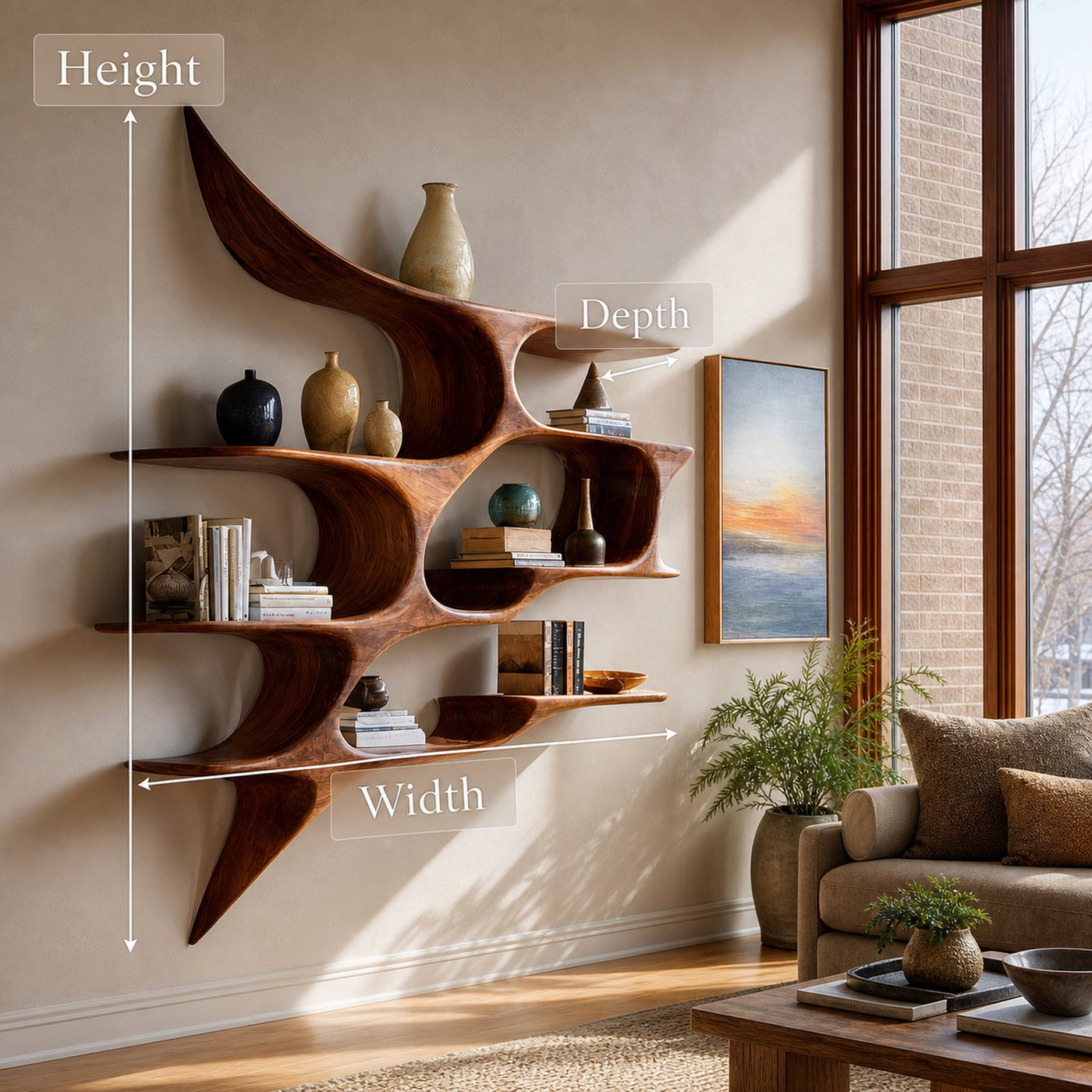 Artistic Wooden Wall Shelf For Living Room Decor - product view 7
