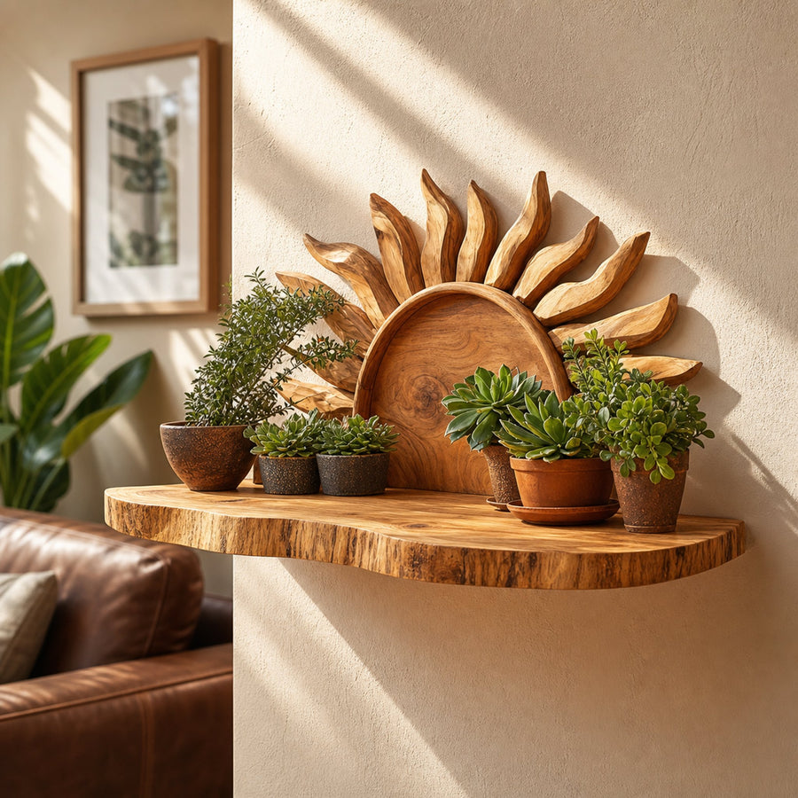 Boho Sunburst Wall Shelf For Living Room And Entryway