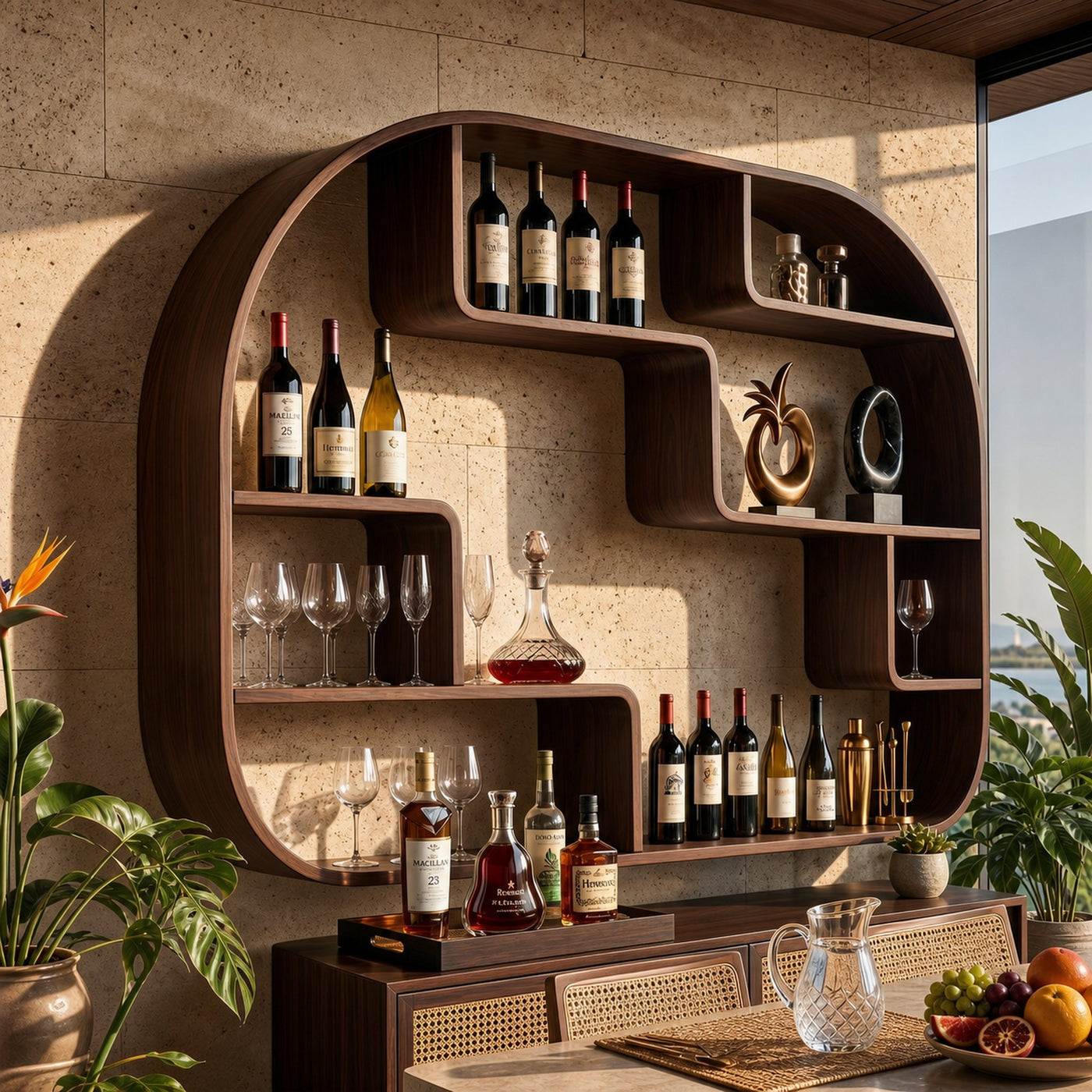 Boho Wall Wine Holder For Dining Space Bottle Accent Feature - product view 7