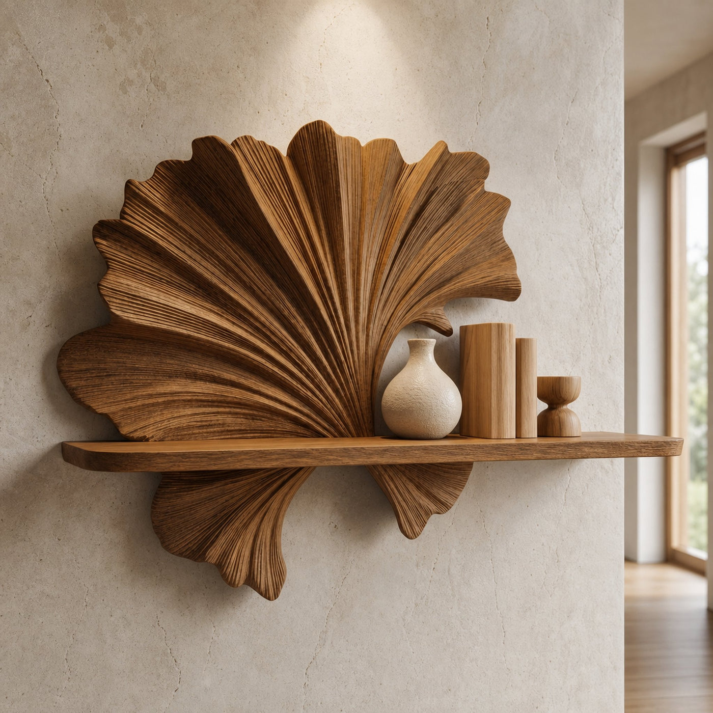 Carved Fan Shape Floating Wall Shelf For Living Room And Bedroom - product view 6
