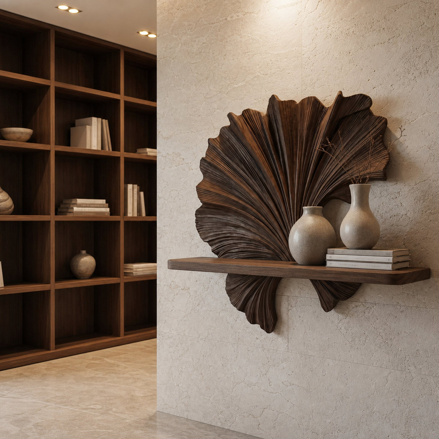 Carved Fan Shape Floating Wall Shelf For Living Room And Bedroom - product view 7
