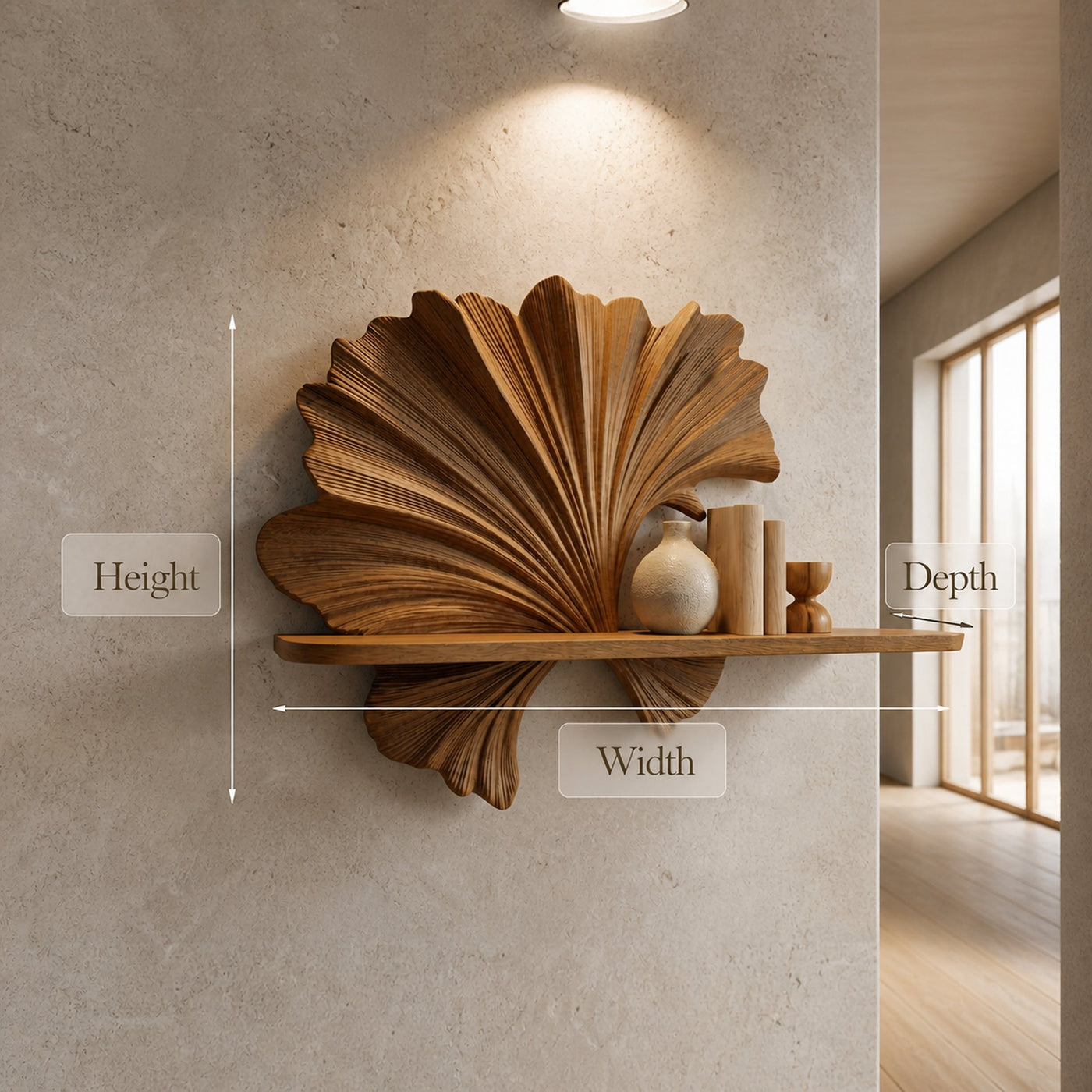 Carved Fan Shape Floating Wall Shelf For Living Room And Bedroom - product view 8