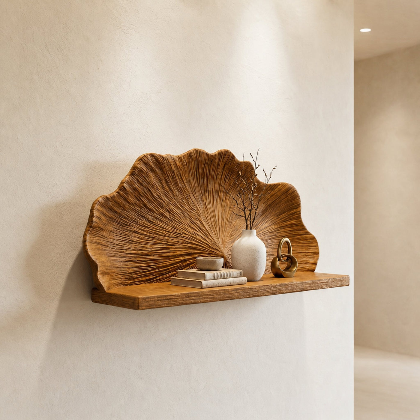 Carved Shell Shape Floating Wall Shelf For Living Room And Bedroom