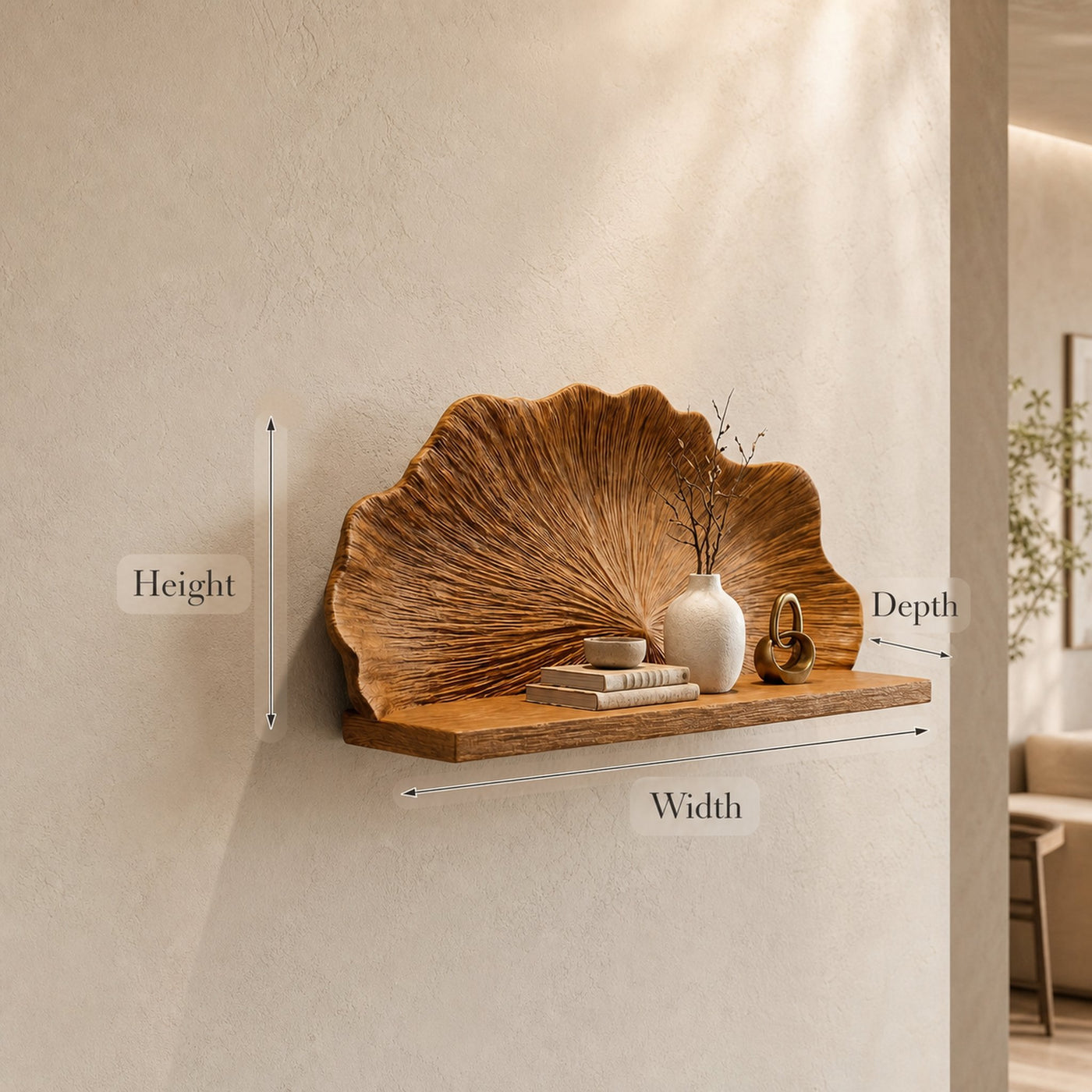 Carved Shell Shape Floating Wall Shelf For Living Room And Bedroom - product view 8