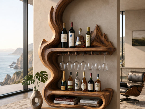 Moonwell Aurora Solid Wood Wine Rack with Crescent Back
