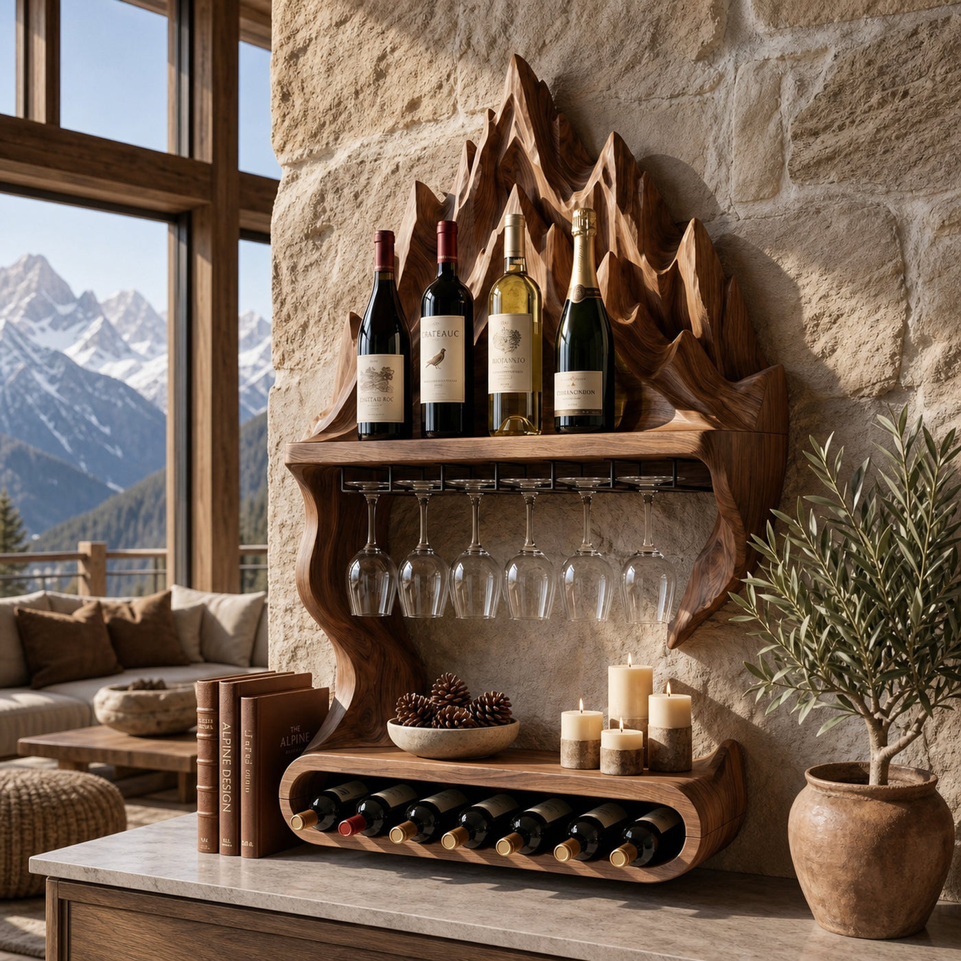 Contemporary Mountain Wine Storage Shelf For Lounge Area