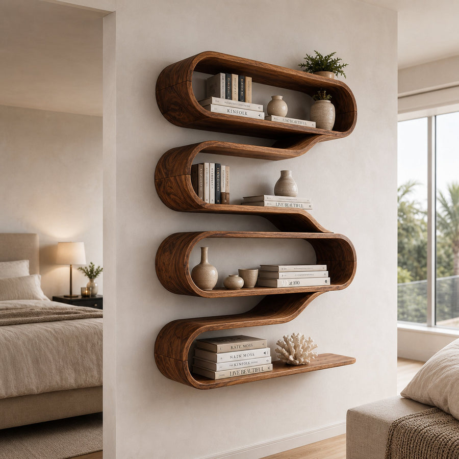 Contemporary Natural Wood Wall Mounted Shelf For Interior Decor
