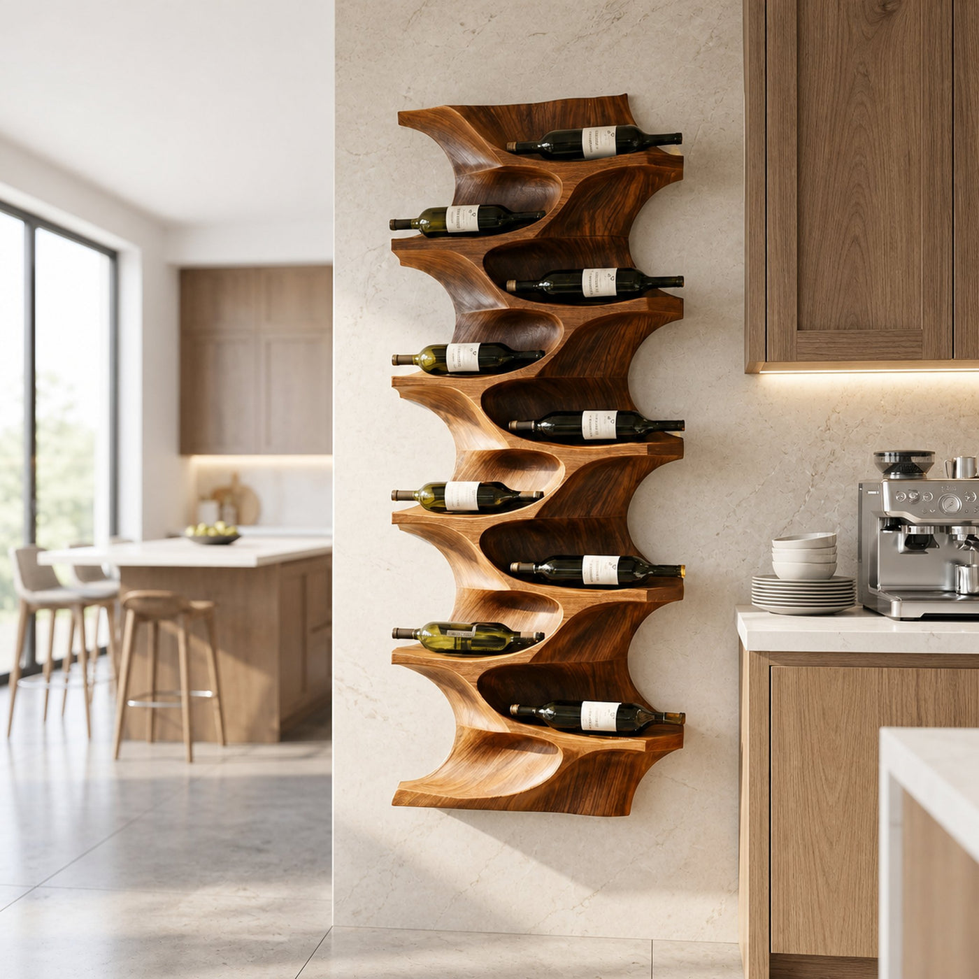Contemporary Natural Wood Wine Rack For Dining Room Wall Display - product view 6