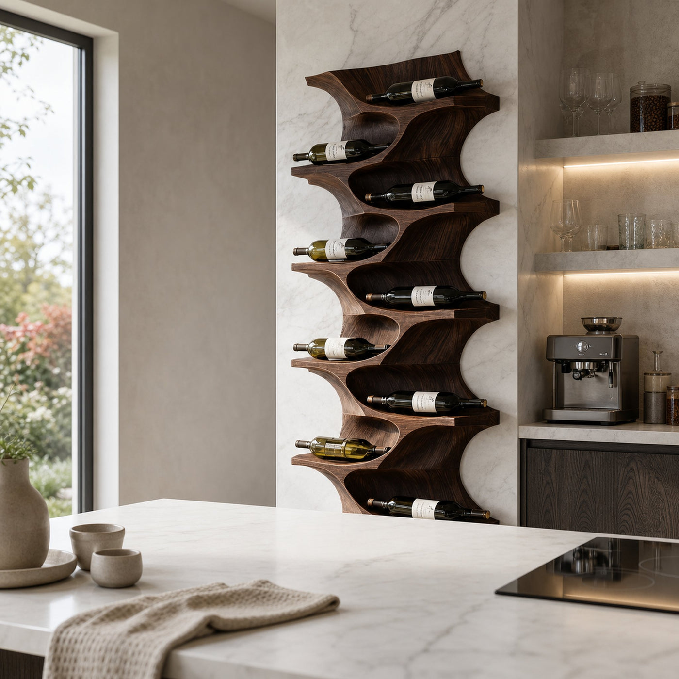 Contemporary Natural Wood Wine Rack For Dining Room Wall Display - product view 7