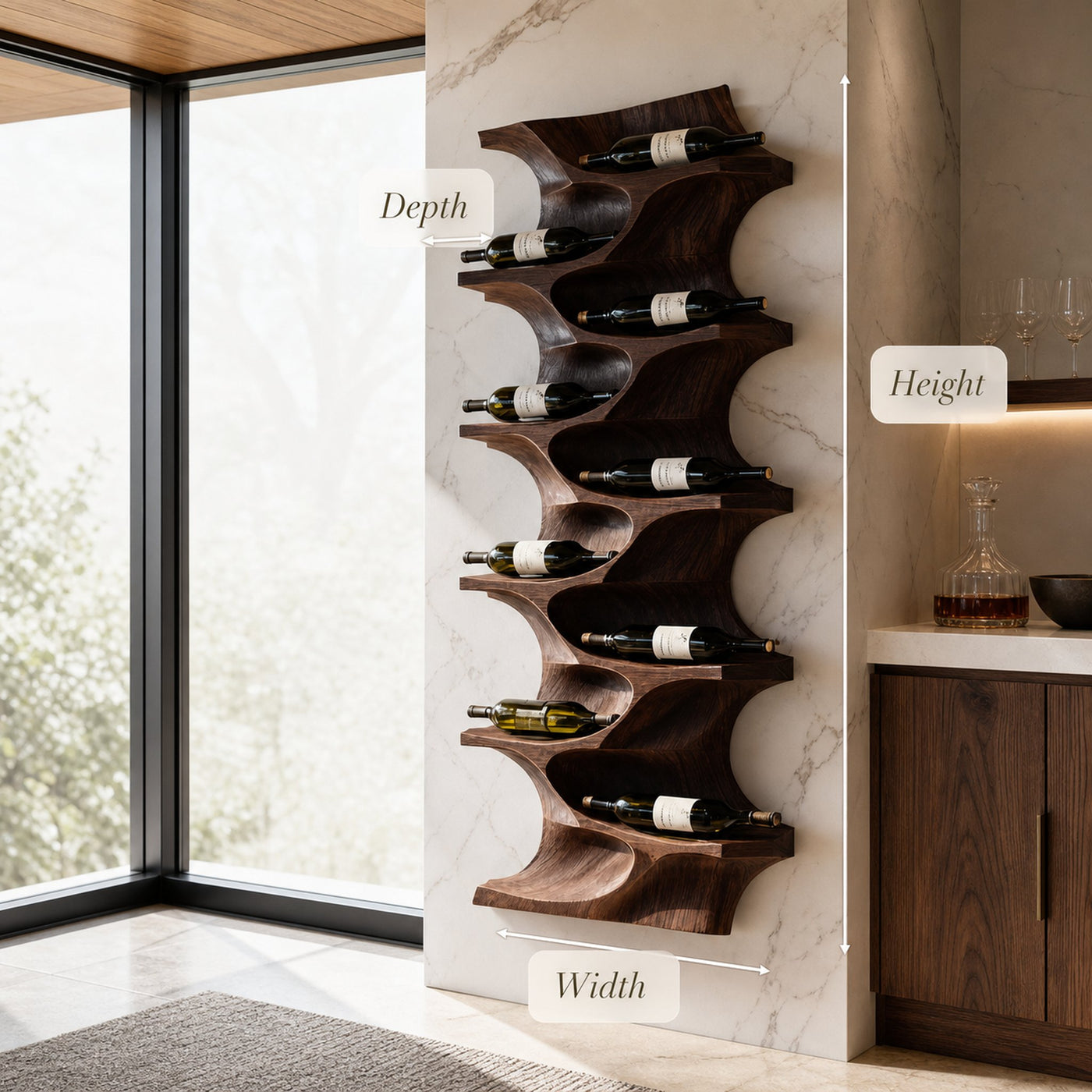 Contemporary Natural Wood Wine Rack For Dining Room Wall Display - product view 8