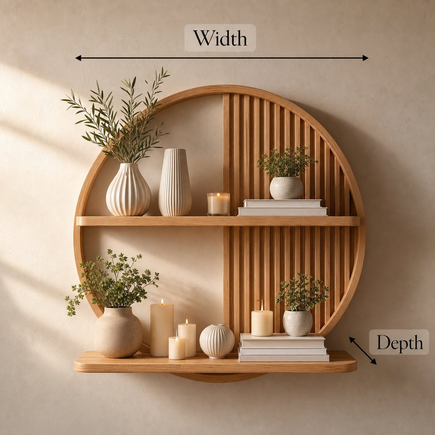 Contemporary Round Solid Wood Wall Shelf Living Room Decor - product view 6