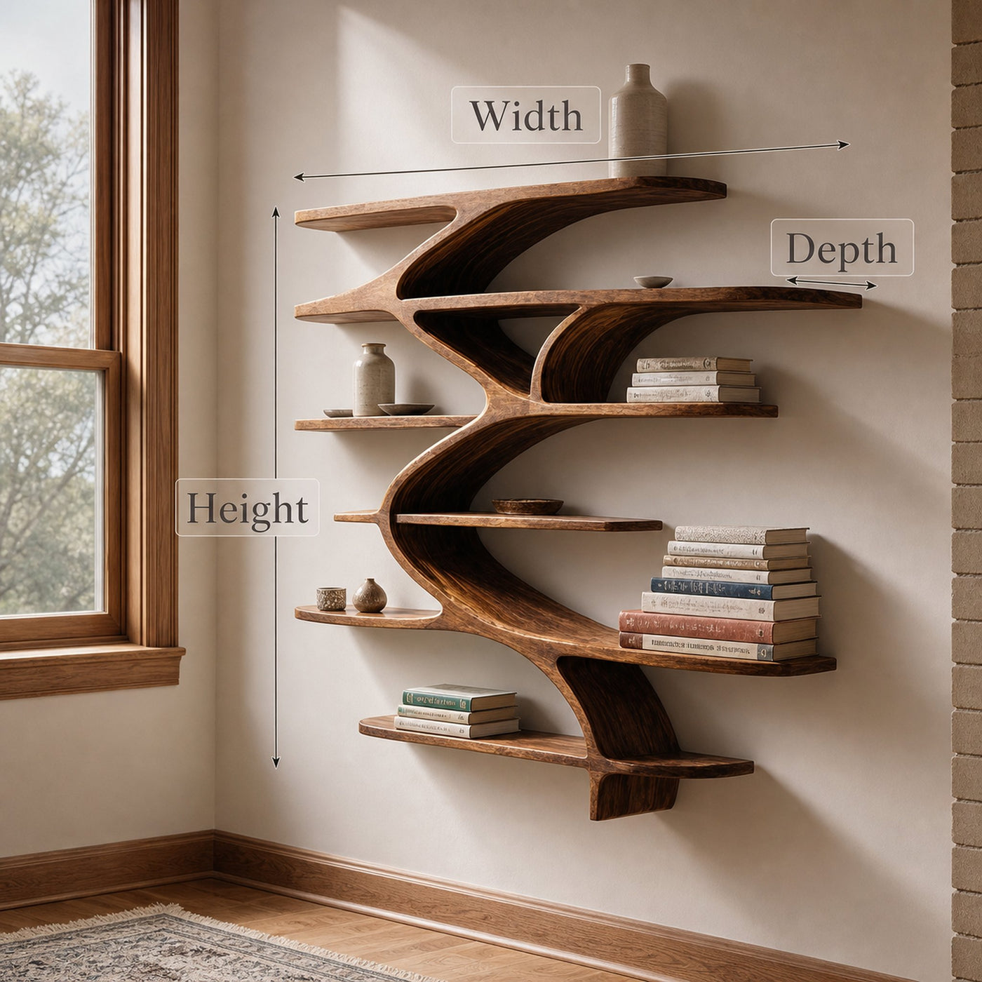 Contemporary Sculptural Natural Wood Wall Shelf For Modern Home - product view 7