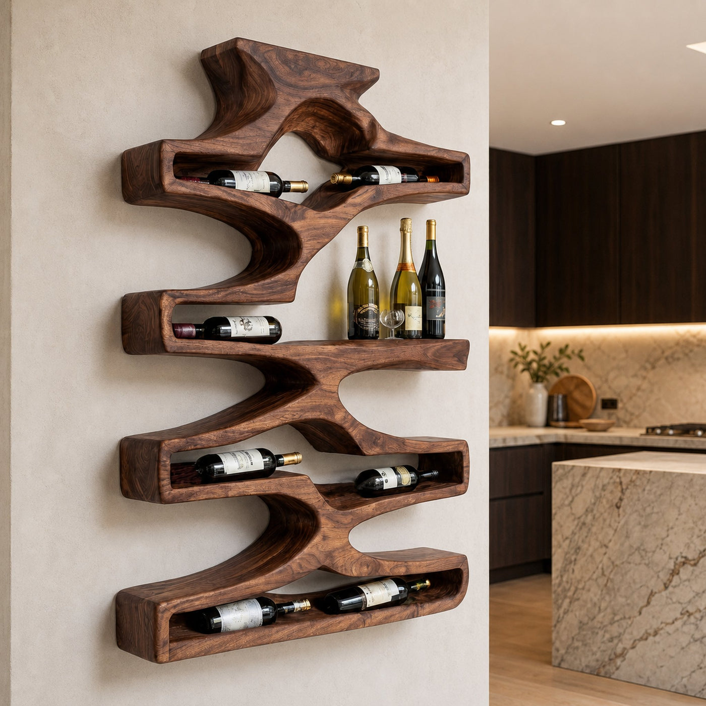 Contemporary Wall Wine Storage Natural Wood For Dining Room