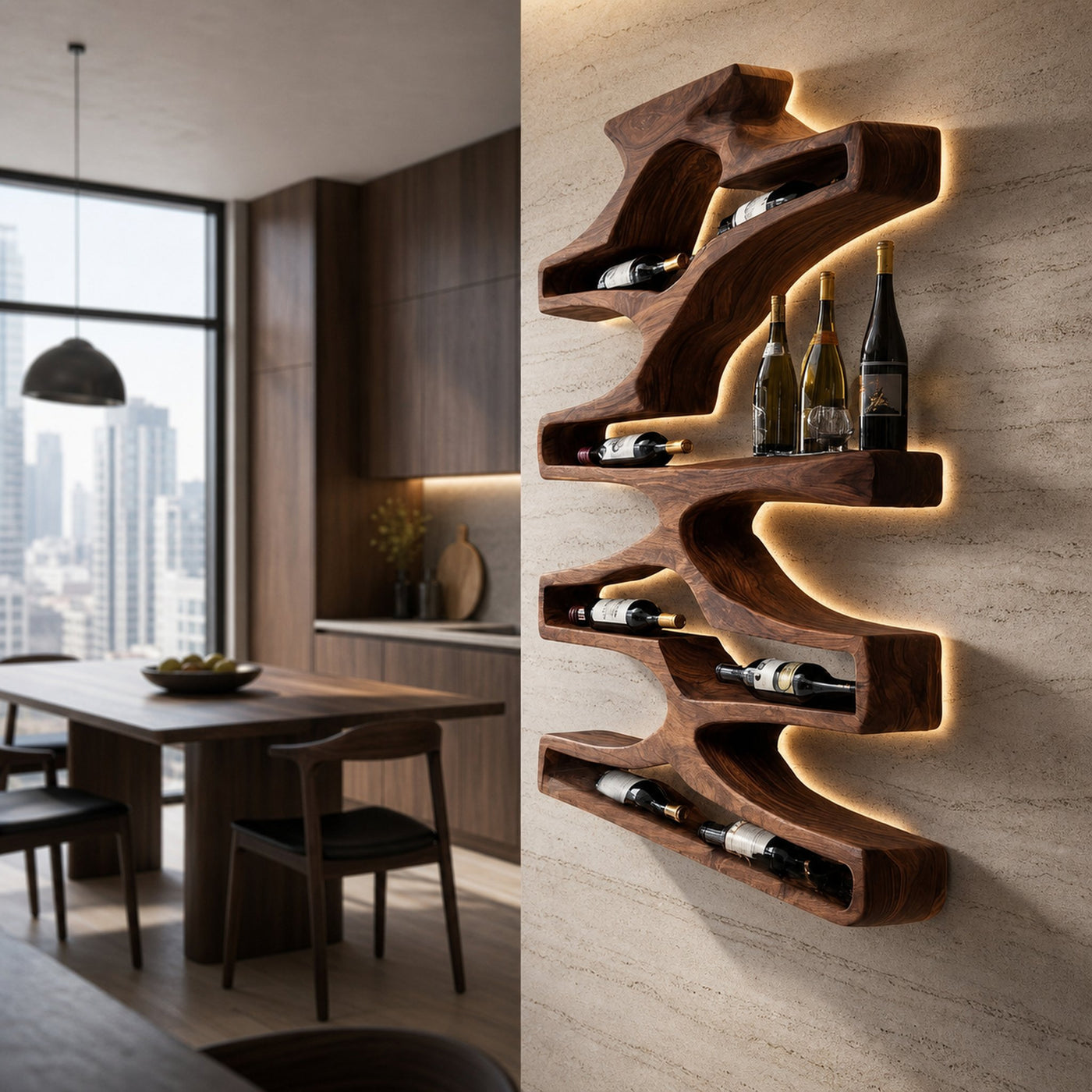 Contemporary Wall Wine Storage Natural Wood For Dining Room - product view 6