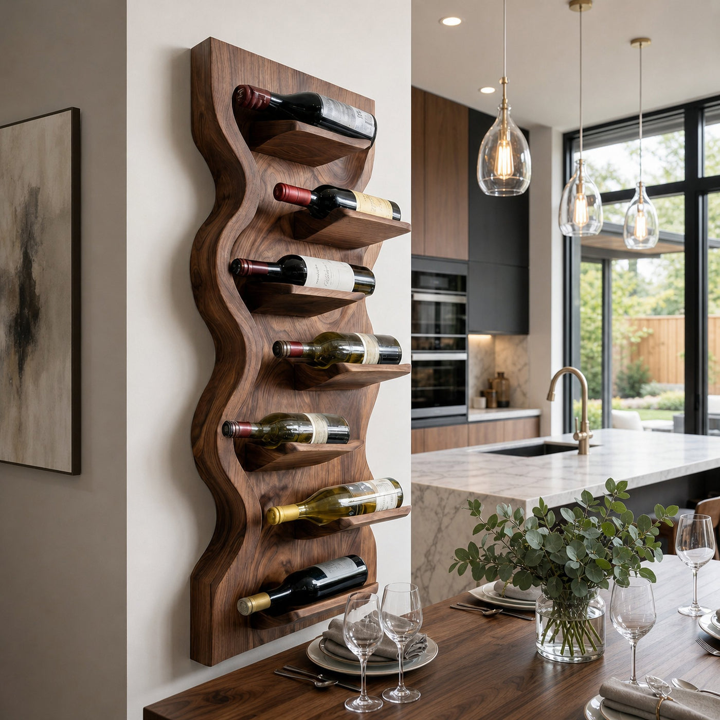 Contemporary Wooden Wine Rack For Dining Room Wall Storage
