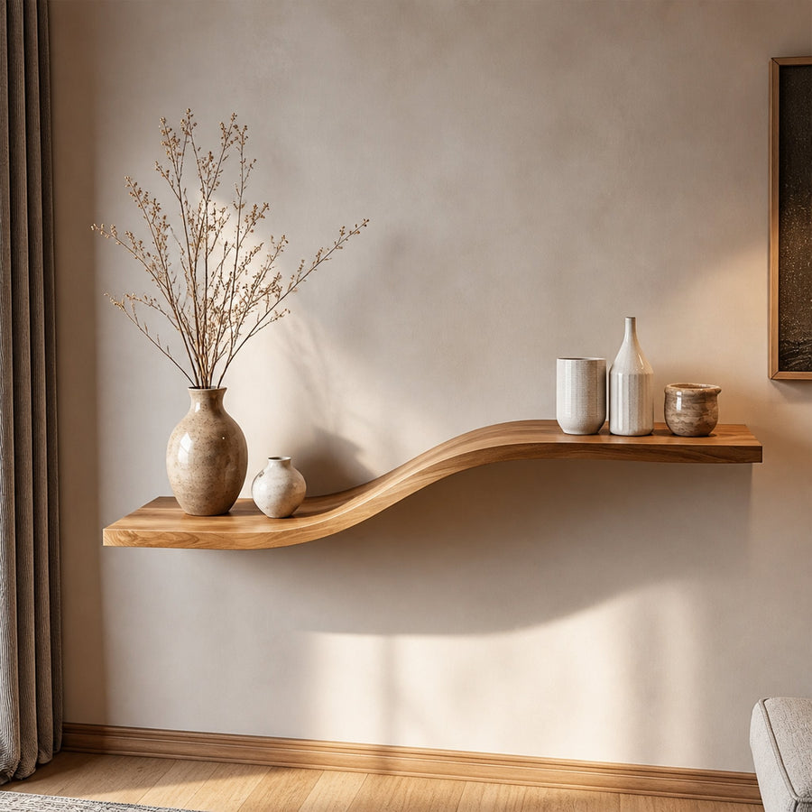 Curved Solid Wood Wall Shelf Minimal Organic Interior Decor