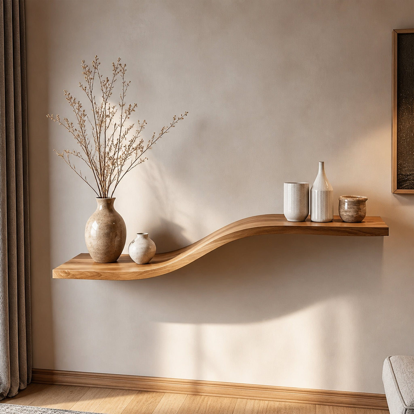 Curved Solid Wood Wall Shelf Minimal Organic Interior Decor