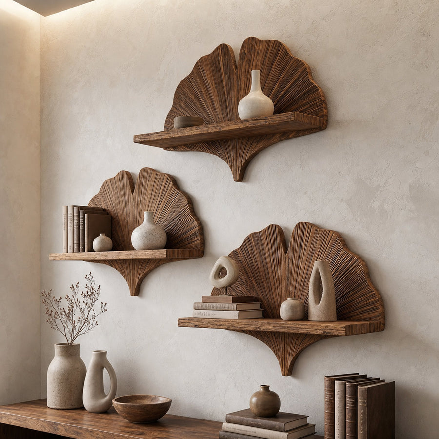 Fan Shape Wall Shelf Wooden Floating Shelf Wall Mounted Shelf For Living Room And Bedroom Decor