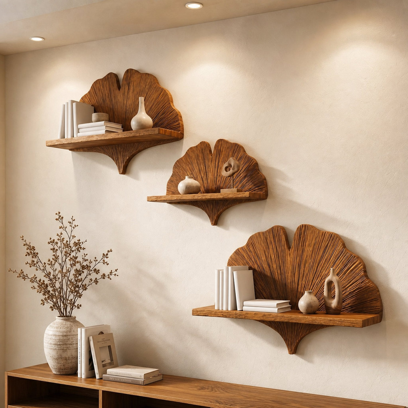 Fan Shape Wall Shelf Wooden Floating Shelf Wall Mounted Shelf For Living Room And Bedroom Decor - product view 6