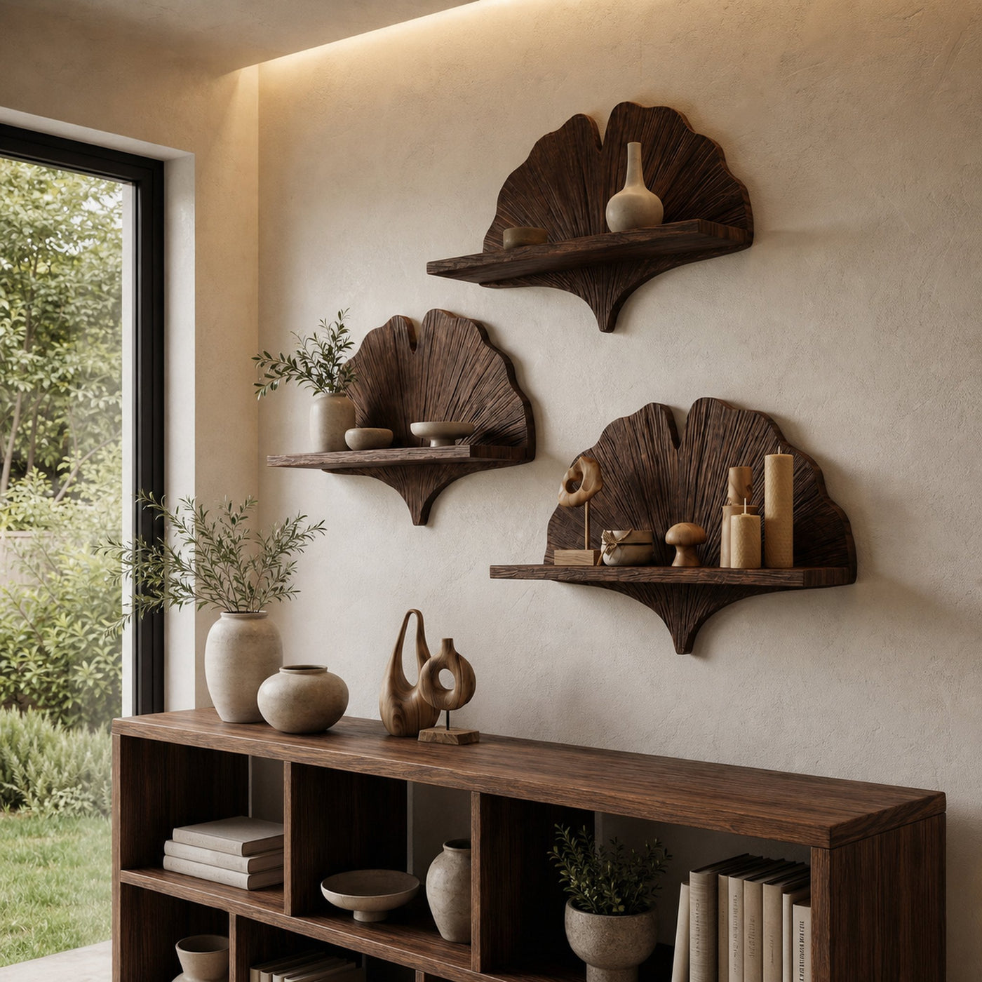 Fan Shape Wall Shelf Wooden Floating Shelf Wall Mounted Shelf For Living Room And Bedroom Decor - product view 7