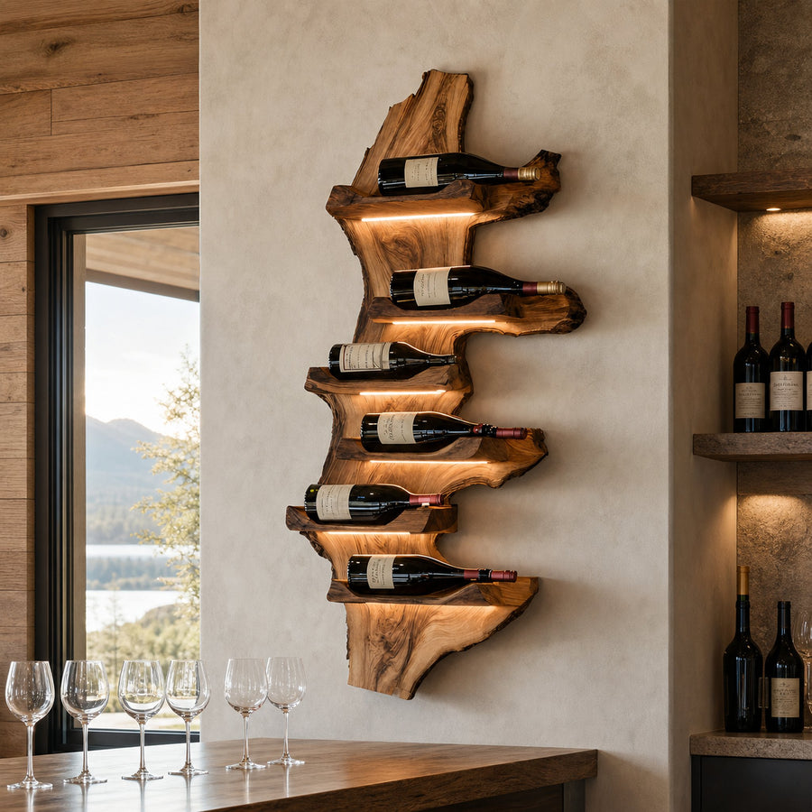 Farmhouse Live Edge Wine Holder For Entryway Furniture Decor