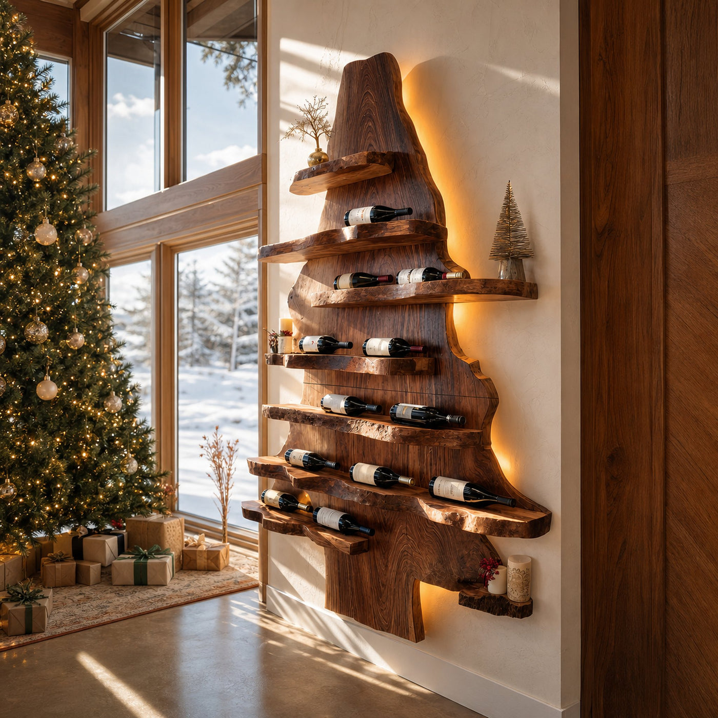 Farmhouse Live Edge Wine Holder For Living Room Wine Display