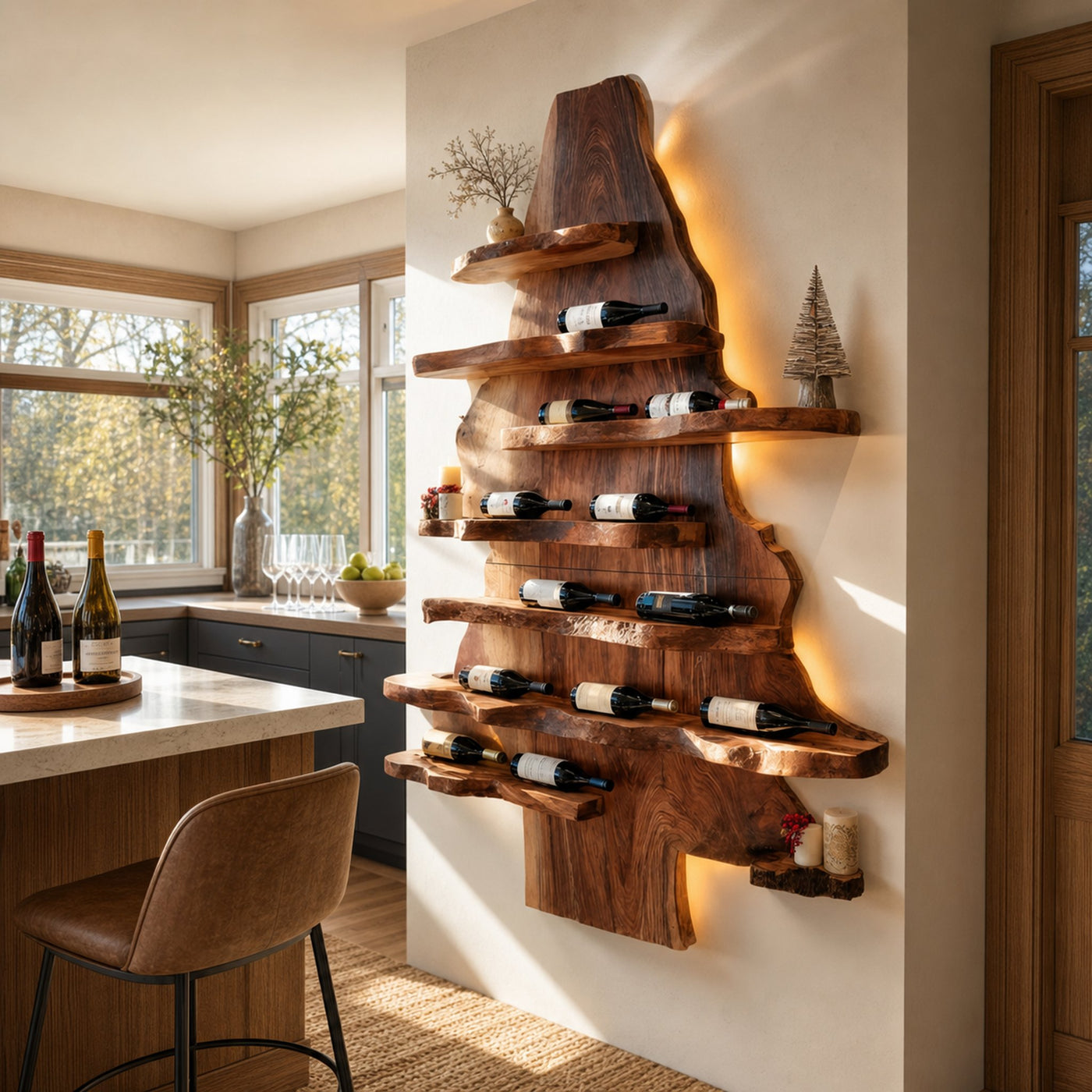 Farmhouse Live Edge Wine Holder For Living Room Wine Display - product view 6