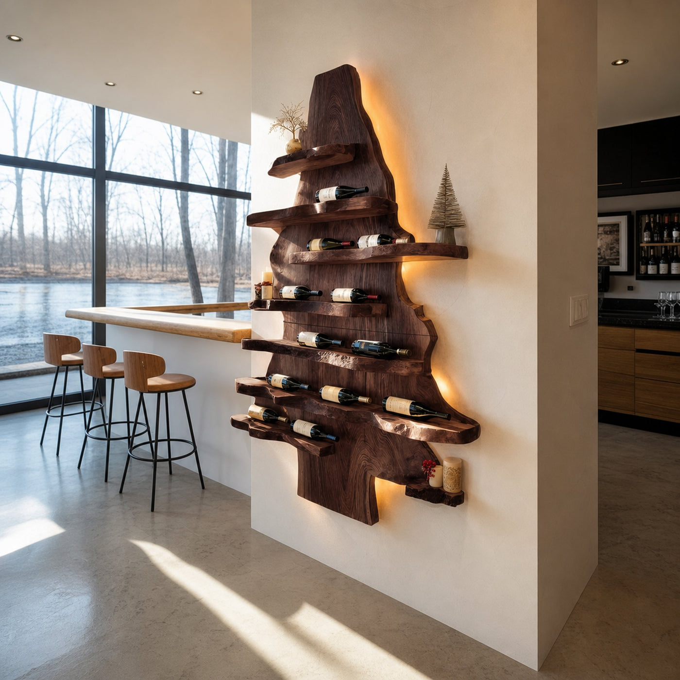 Farmhouse Live Edge Wine Holder For Living Room Wine Display - product view 7