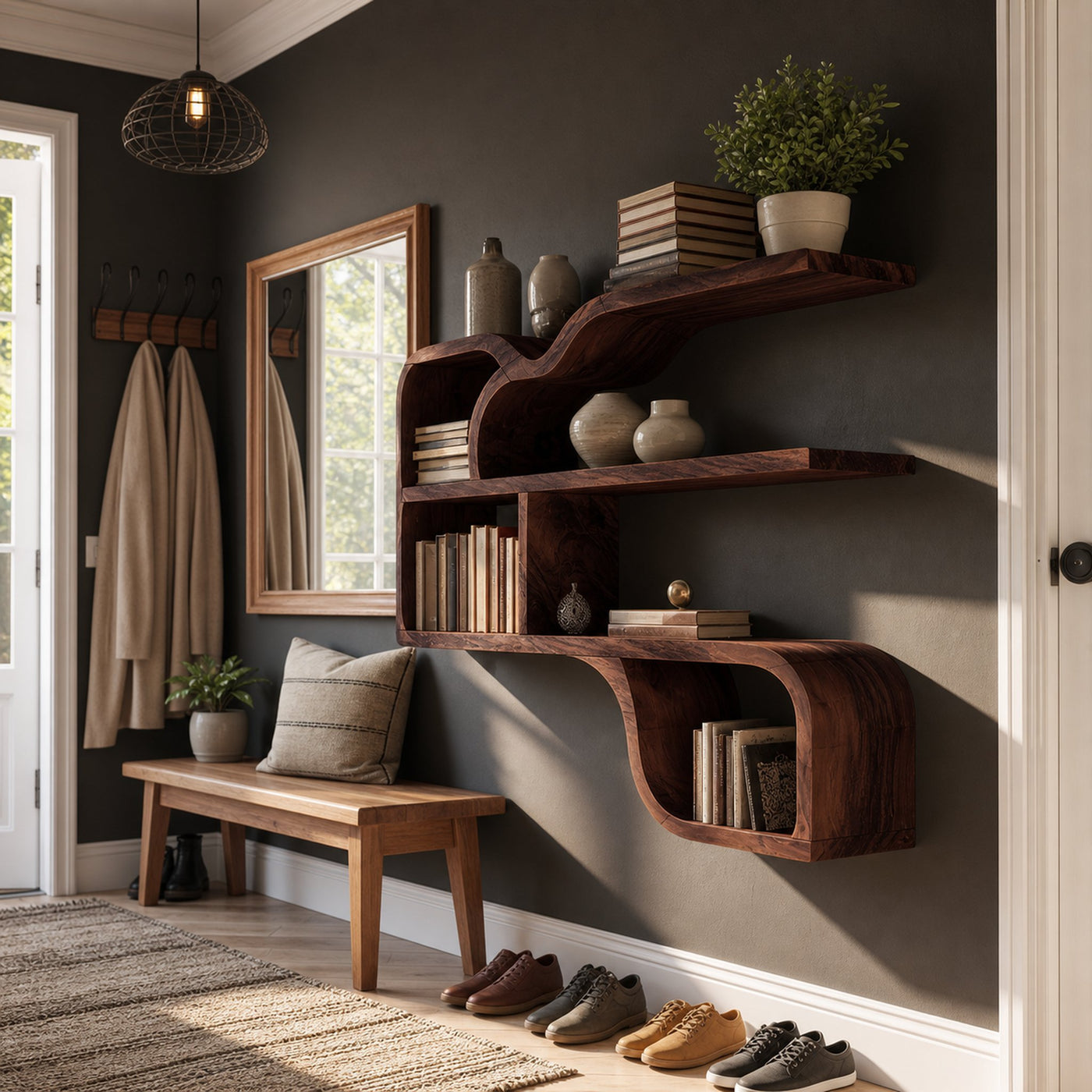 Farmhouse Rustic Wooden Wall Storage Shelf For Bathroom Organizer - product view 7