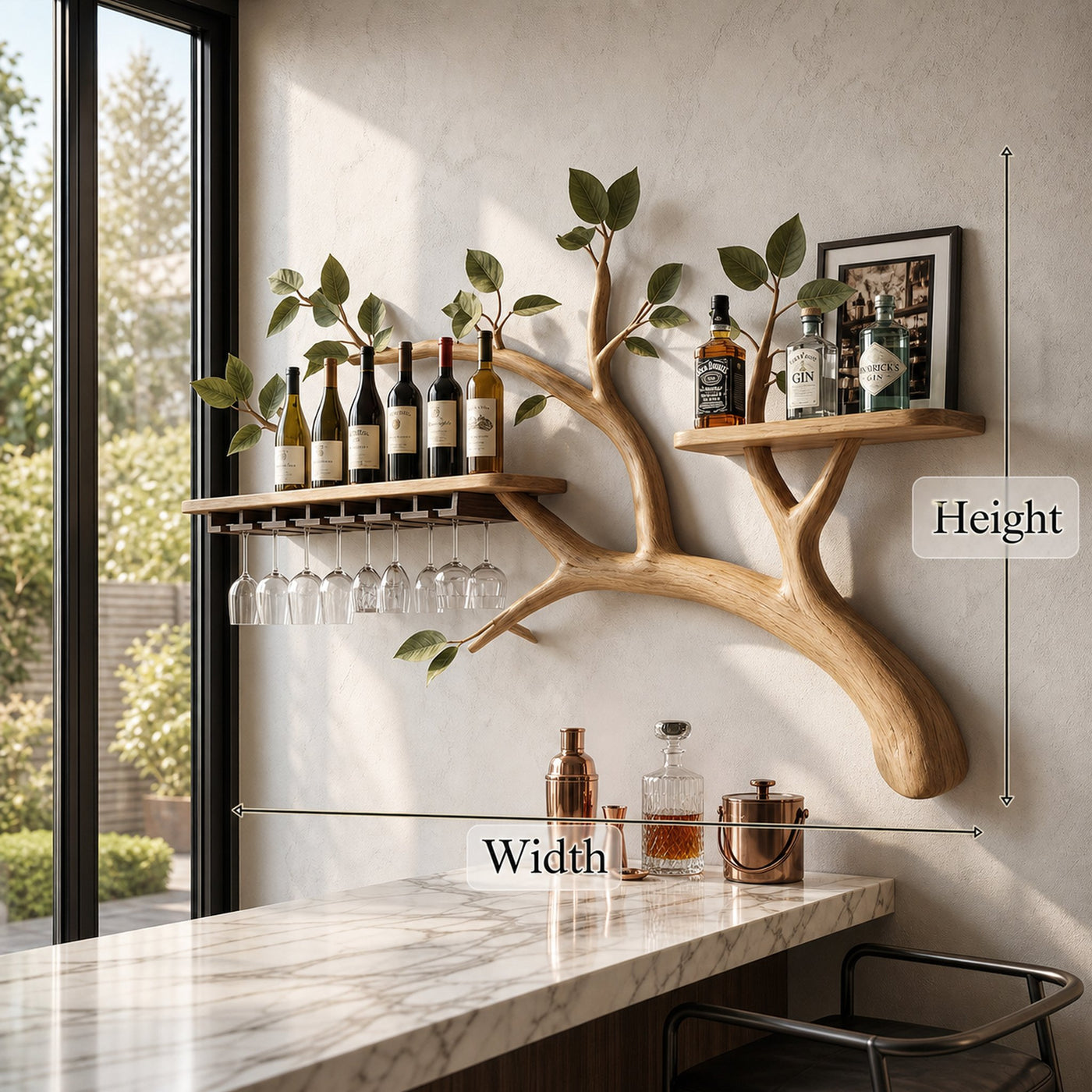 Farmhouse Tree Branch Wine Rack Wooden Wall Mounted Shelf For Kitchen Dining Room Home Bar - product view 7