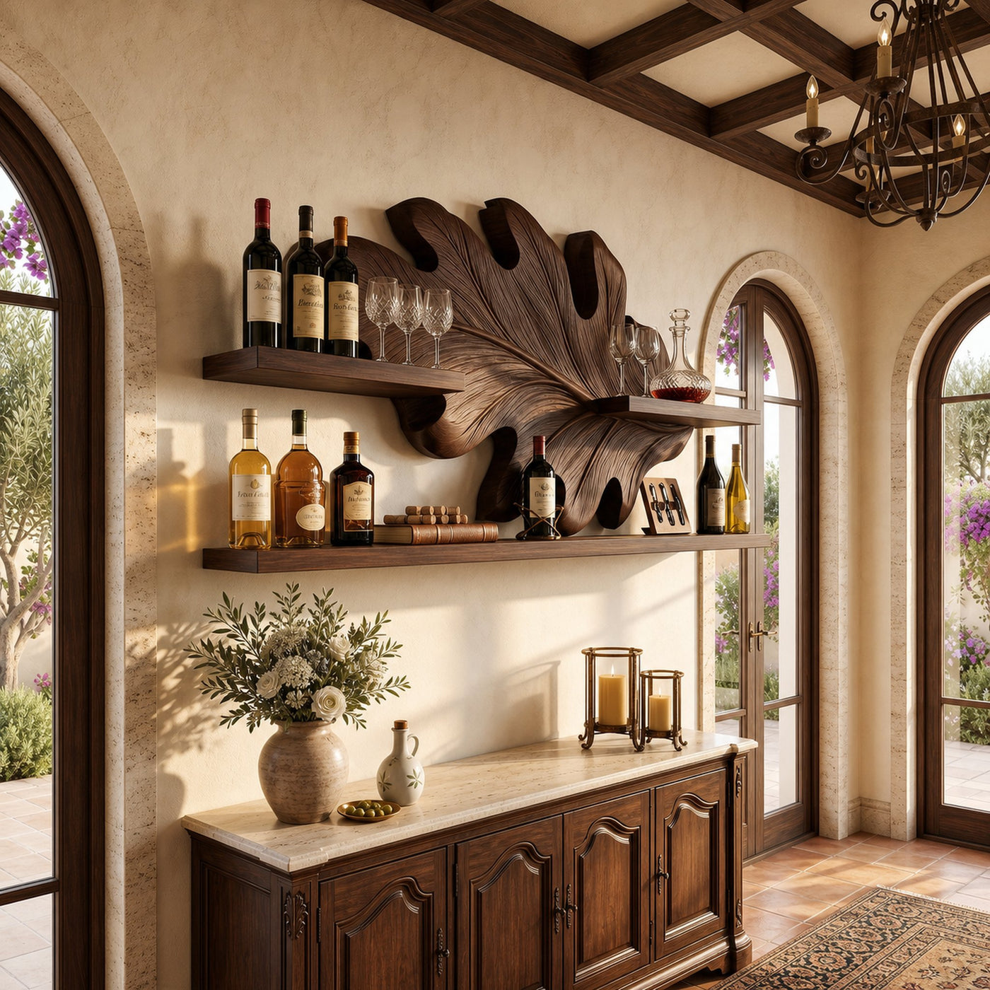 Farmhouse Wall Wine Rack For Hallway Beverage Accent Storage - product view 7