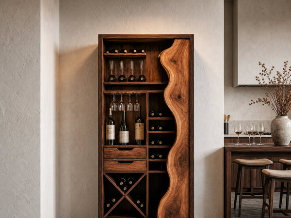 Riverline Tor Live Edge Wine Cabinet with Open Cubbies