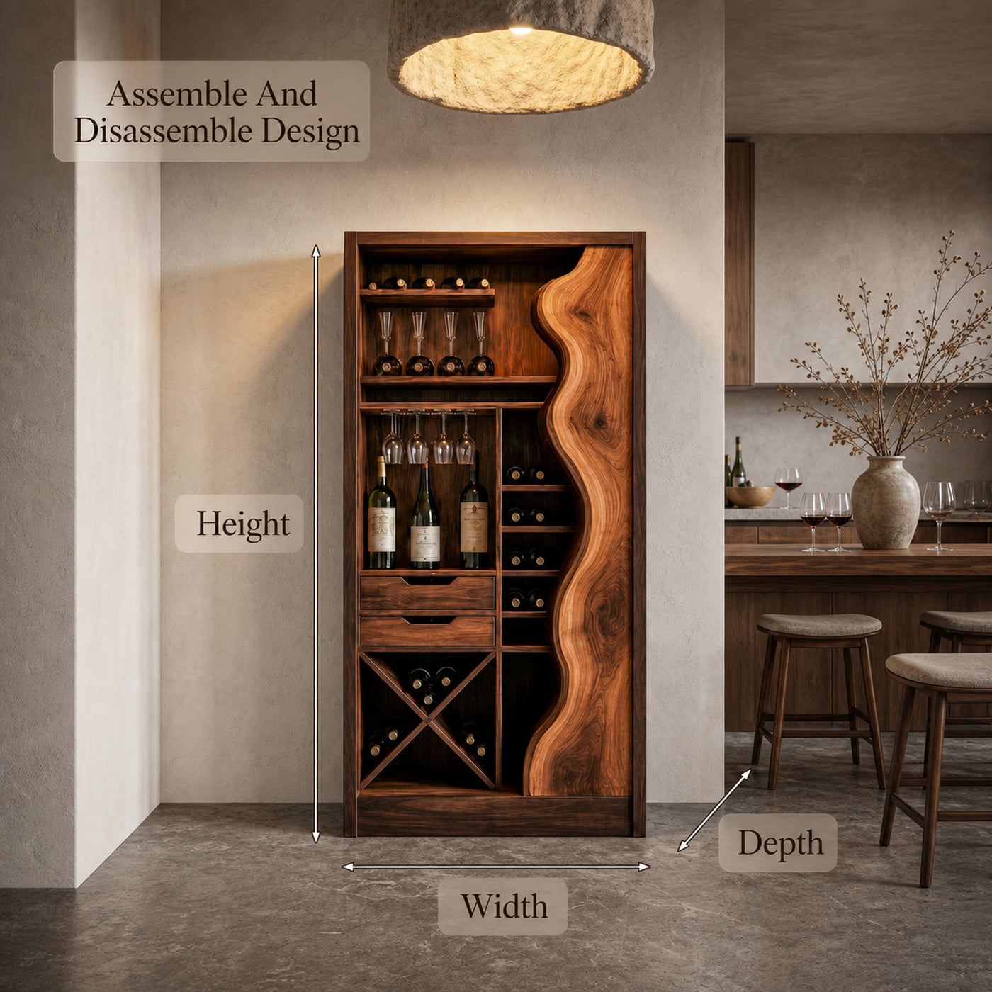 Farmhouse Wine Cabinet With Built In Bottle Storage And Display Niches - product view 8