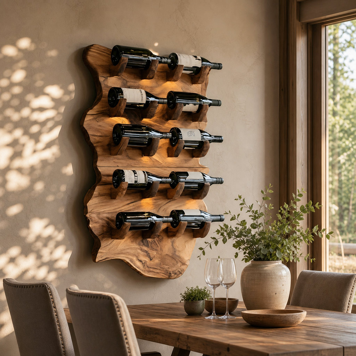 Farmhouse Wooden Live Edge Wine Holder For Furniture Decor - product view 6