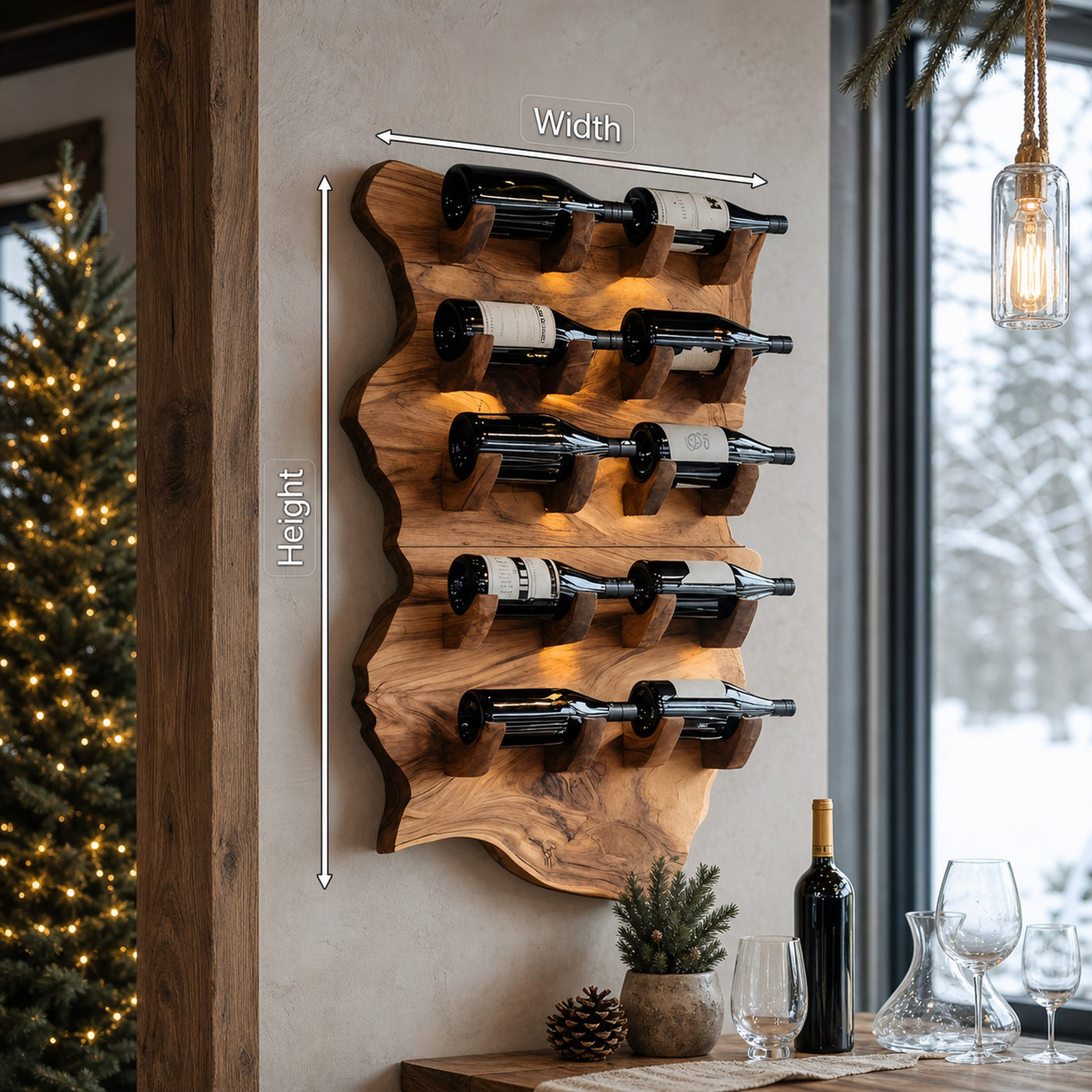 Farmhouse Wooden Live Edge Wine Holder For Furniture Decor - product view 8