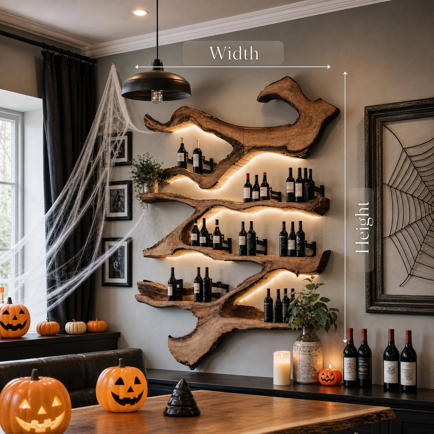 Farmhouse Wooden Live Edge Wine Holder For Kitchen Halloween Decor - product view 6