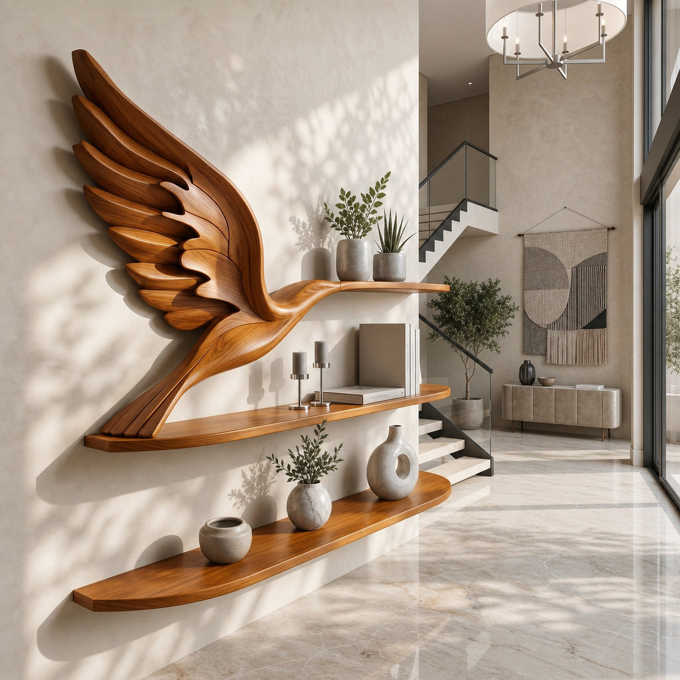 Handcrafted Eagle Wing Floating Shelf With Wooden Display Shelves For Living Room - product view 6