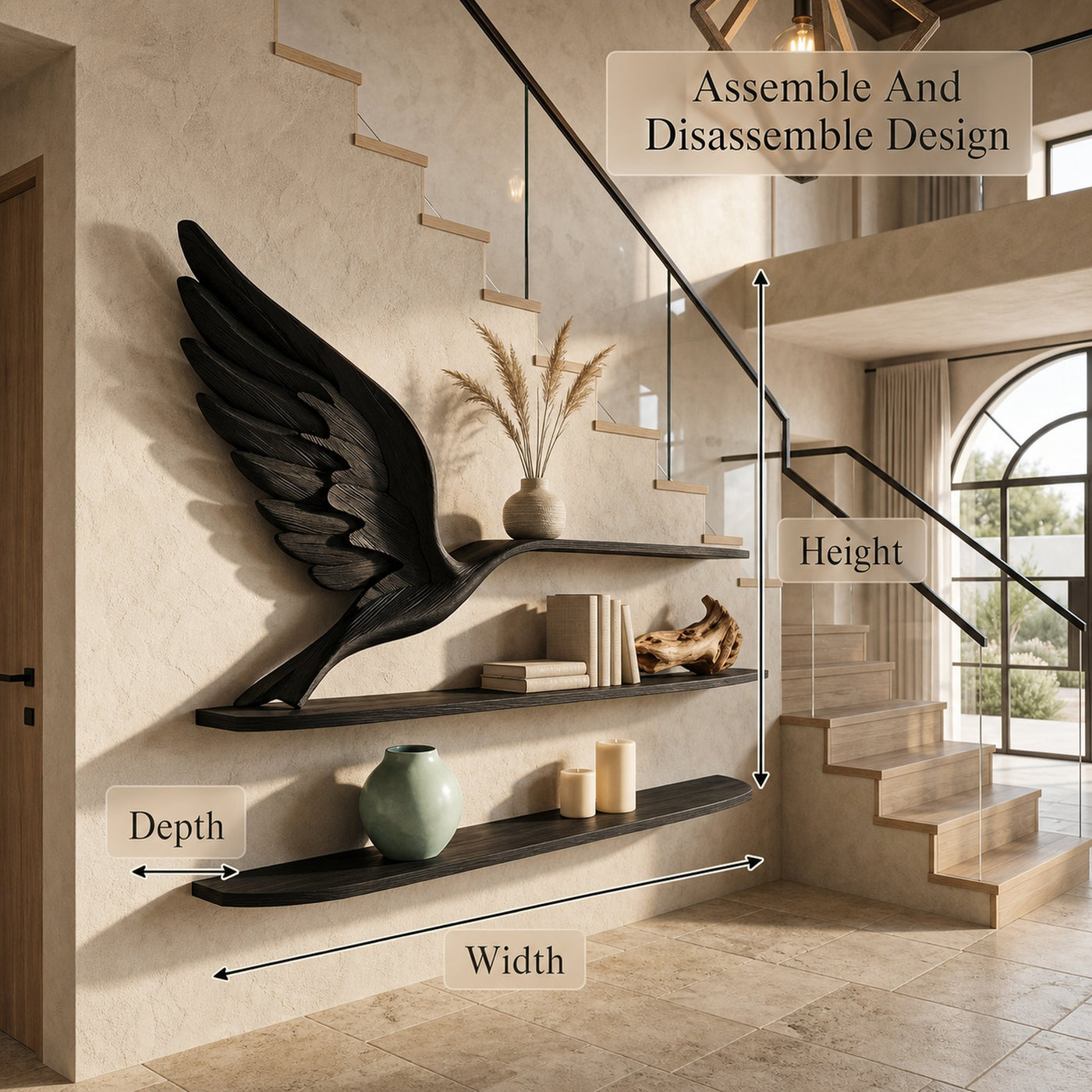 Handcrafted Eagle Wing Floating Shelf With Wooden Display Shelves For Living Room - product view 8