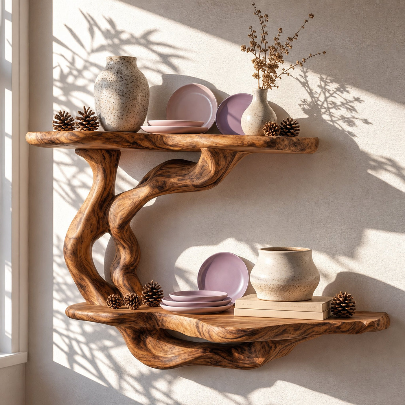 Handcrafted Floating Shelf With Sculptural Tree Form For Living Room Decor - product view 6