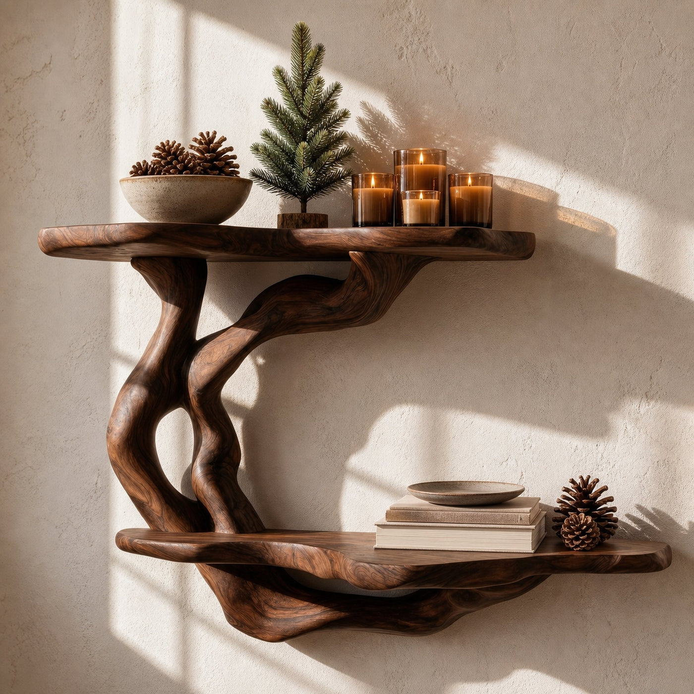 Handcrafted Floating Shelf With Sculptural Tree Form For Living Room Decor - product view 7