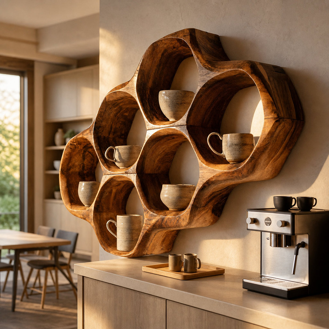 Handcrafted Honeycomb Wall Shelf For Coffee Station Stylin