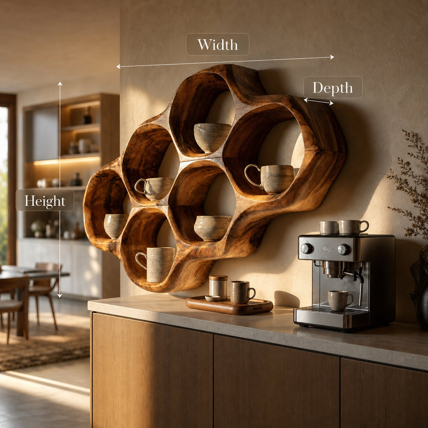Handcrafted Honeycomb Wall Shelf For Coffee Station Stylin - product view 7