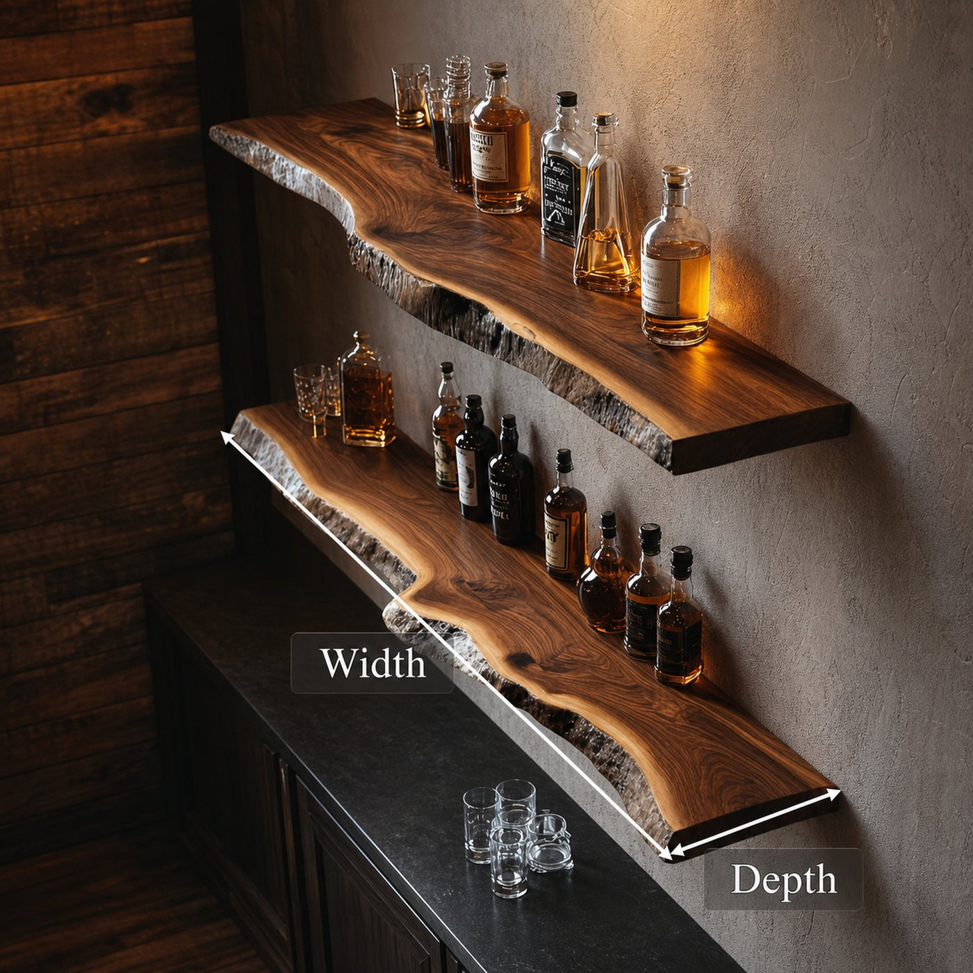 Handcrafted Live Edge Bar Shelf Solid Wood Dining Room Interior Storage - product view 6