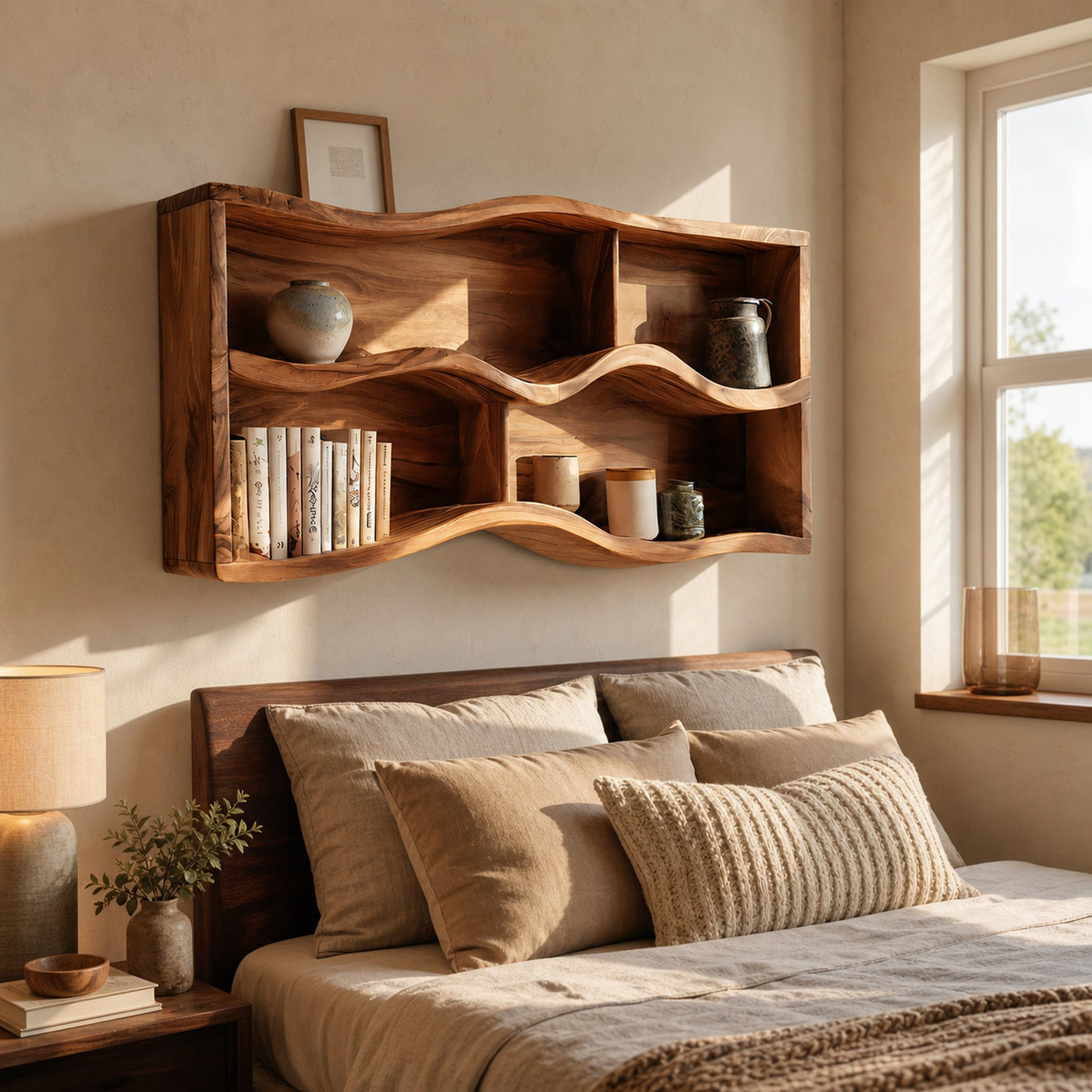 Handcrafted Live Edge Display Shelf For Living Room Wall Decor - product view 6