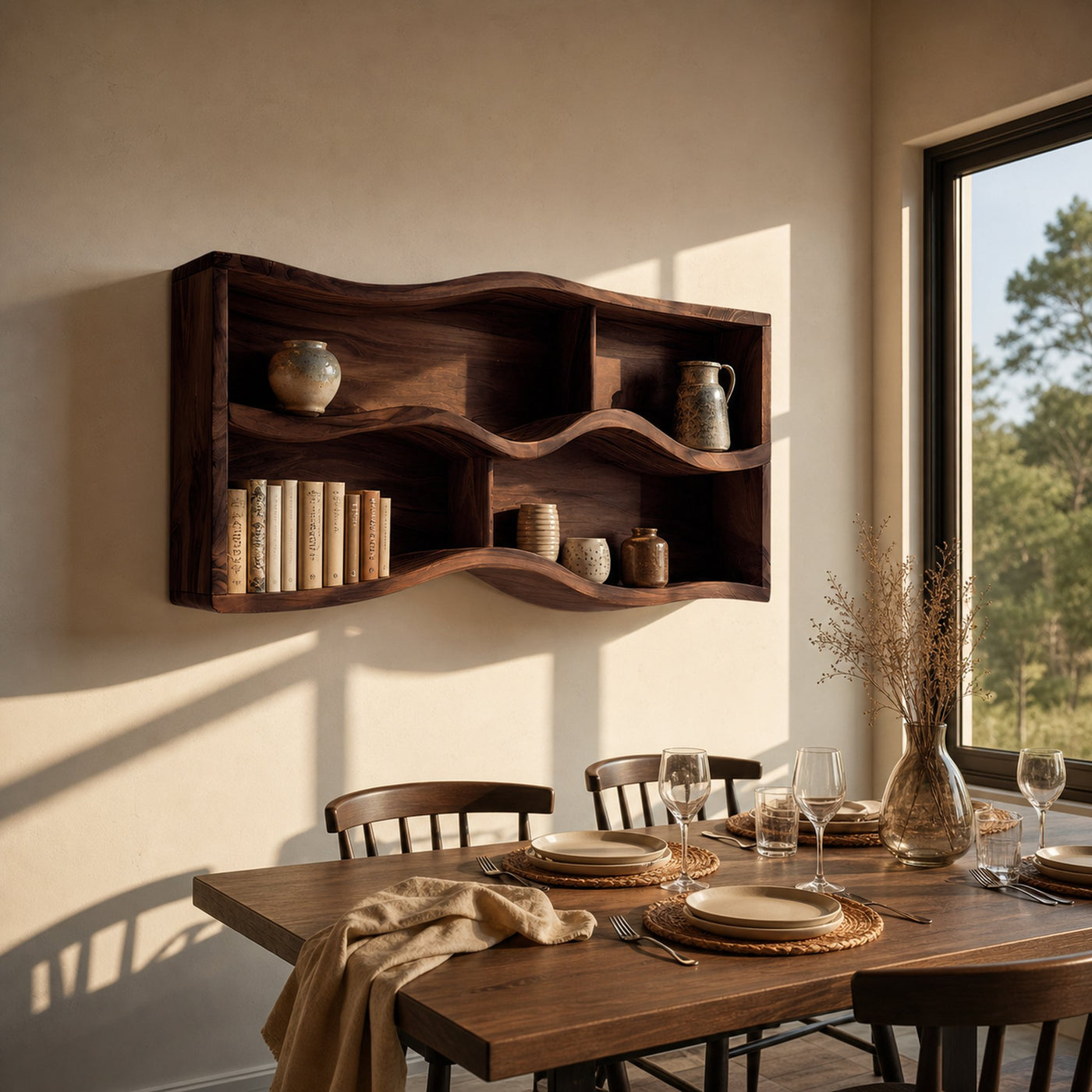 Handcrafted Live Edge Display Shelf For Living Room Wall Decor - product view 7